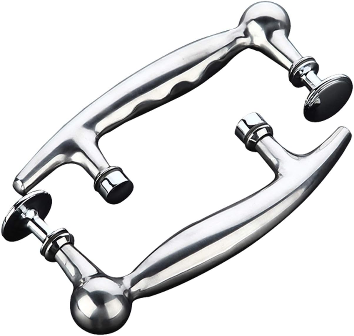 Glass Door and Window Handles Shower Glass Door Pull Handle Suitable for 2 Doors, SUS 304 Stainless Steel Replacement Parts Small Door Handle for Bathroom or Kitchen - 2-Piece Set