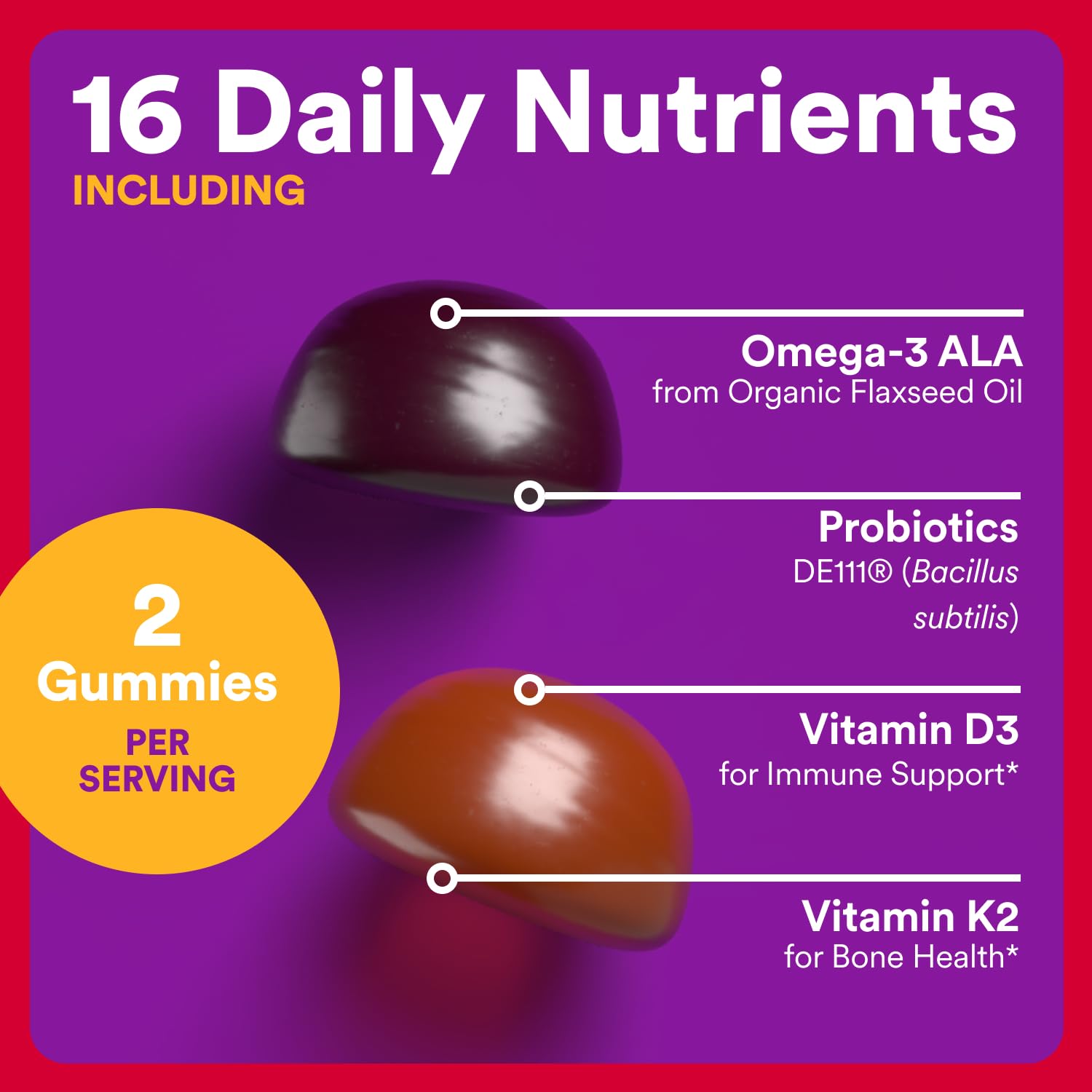 SmartyPants Organic Toddler Multivitamin Gummies: Probiotics, Omega 3 (ALA), Vitamin D3, C, Vitamin B12, B6, A, K & Zinc, Beta Carotene, Gluten Free, Three Fruit Flavors, 60 Count (30 Day Supply)