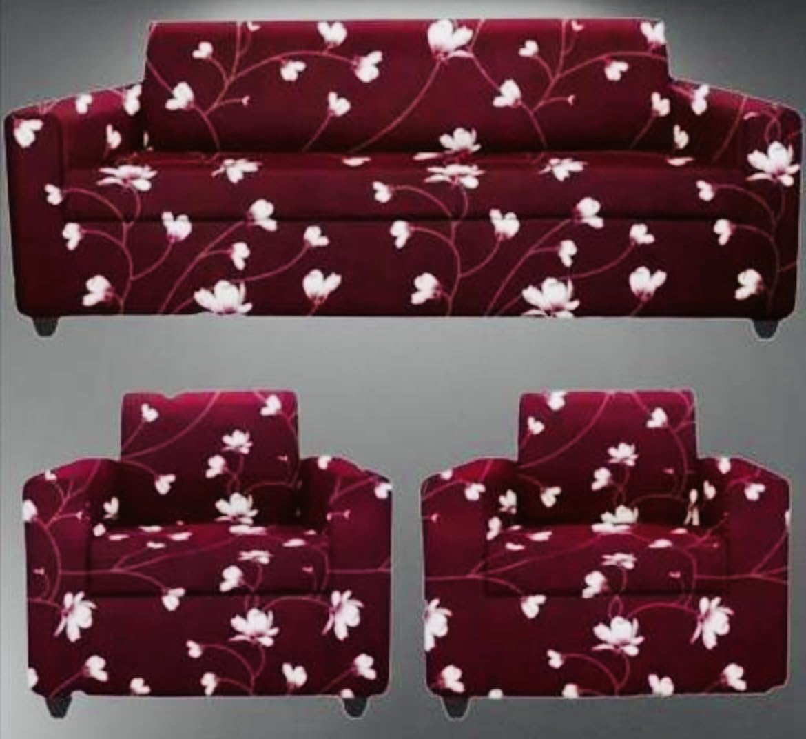 FASSCETE Sofa Cover 3 Seater and 2 Seater Fully Covered Universal 5 Seater Sofa Cover Non-Slip Sticky Elastic Stretchable Sofa Set Slipcover Protector for (3+1+1 Seater) mehroon Flower-image-14