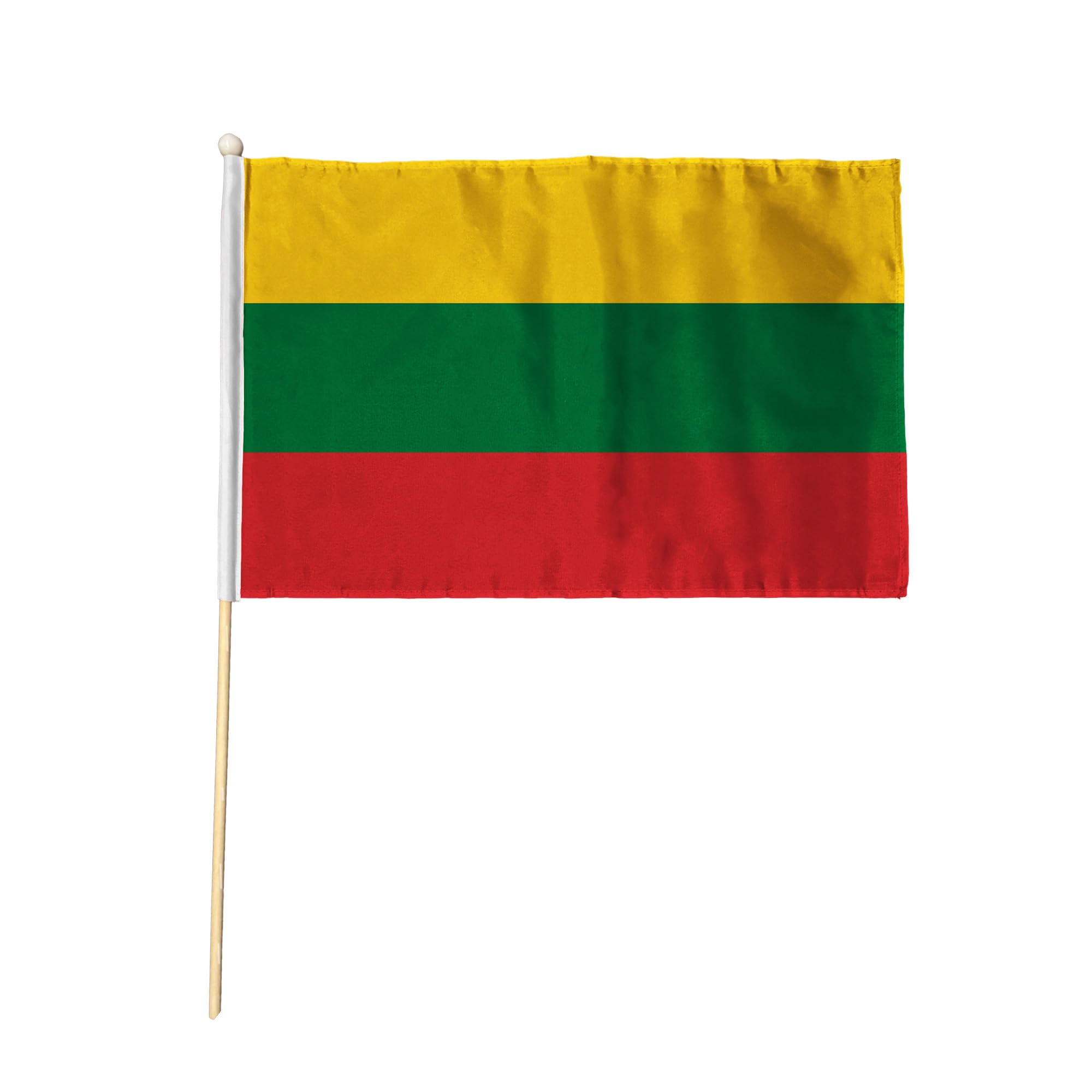 Flagtex Lithuania Hand Waving Flag (18x12 Inch Large) - Premium Wooden Stick Hand Flag Big Size Natural Wood Pole European Yellow Green Red Horizontal Stripes Flag Events — image 1