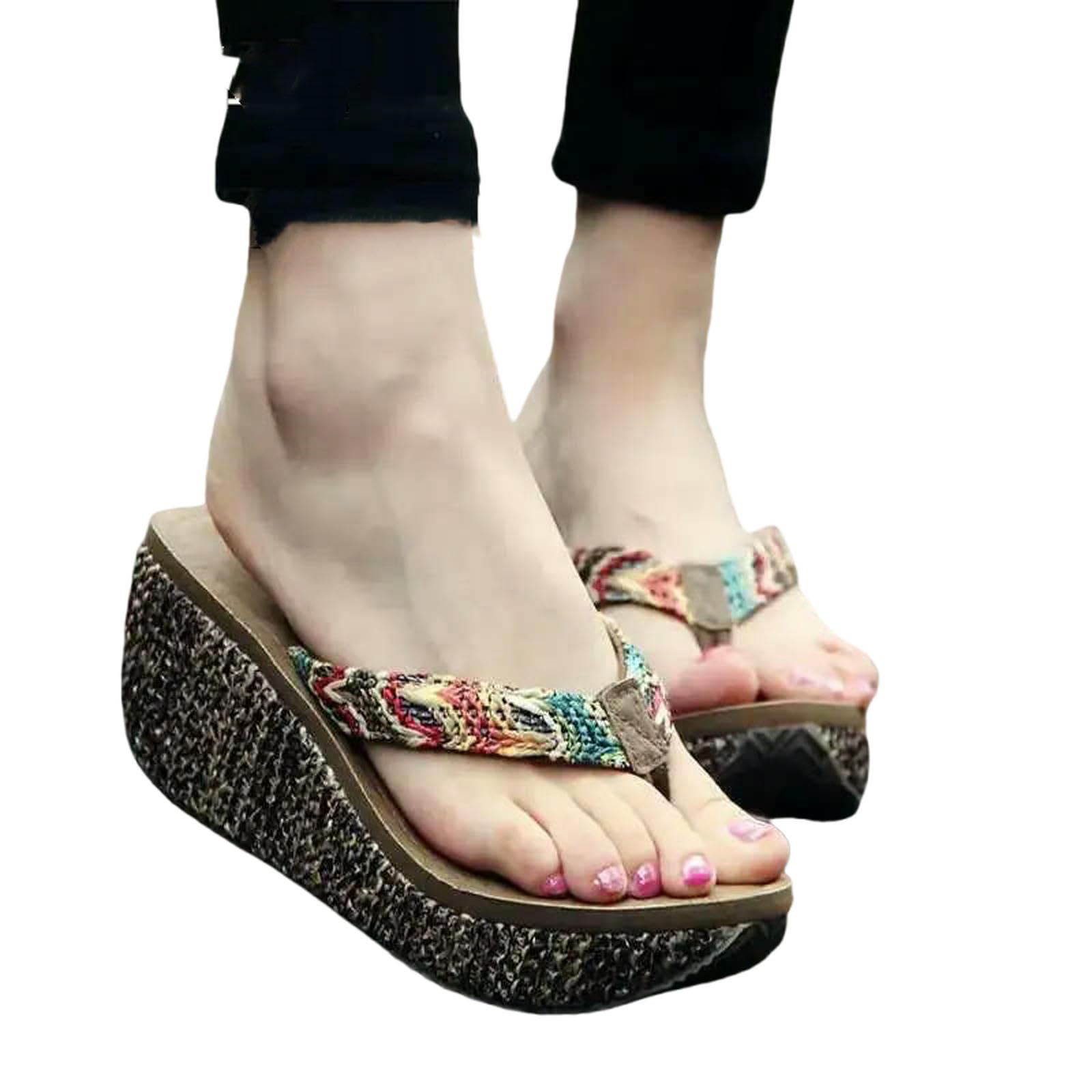 Flip Flops Women Beach Holiday Thick Platform Wedge Shoes Women's Slipper Summer Soled Antiskid Sandal-high Heeled Lafite-39