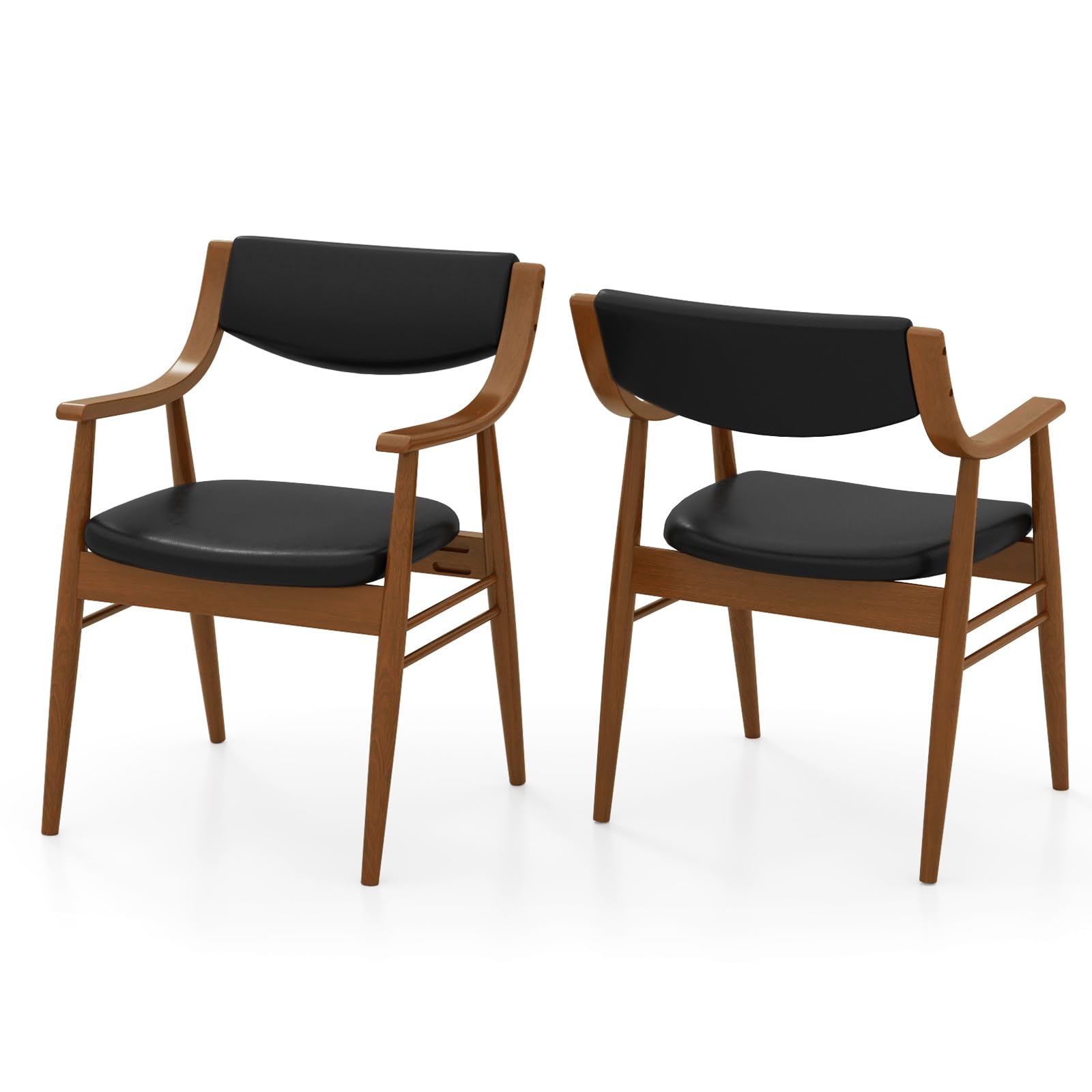 Giantex Wooden Dining Chairs Set of 2, PU Leather Upholstered Kitchen Chairs w/Padded Seat & Back, Rubber Wood Frame, Comfy Modern Armchairs,