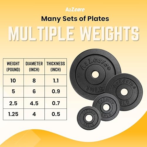 Miniatura 6 de A2ZCARE Juego de discos de peso de 1.25 libras a 15 libras, platos estándar de hierro fundido de 1 pulgada para mancuernas y pesas