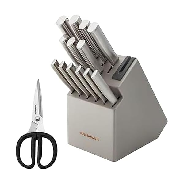 KitchenAid Gourmet Knife Block Set with Built-in Sharpener, 15-Piece, Stainless Steel