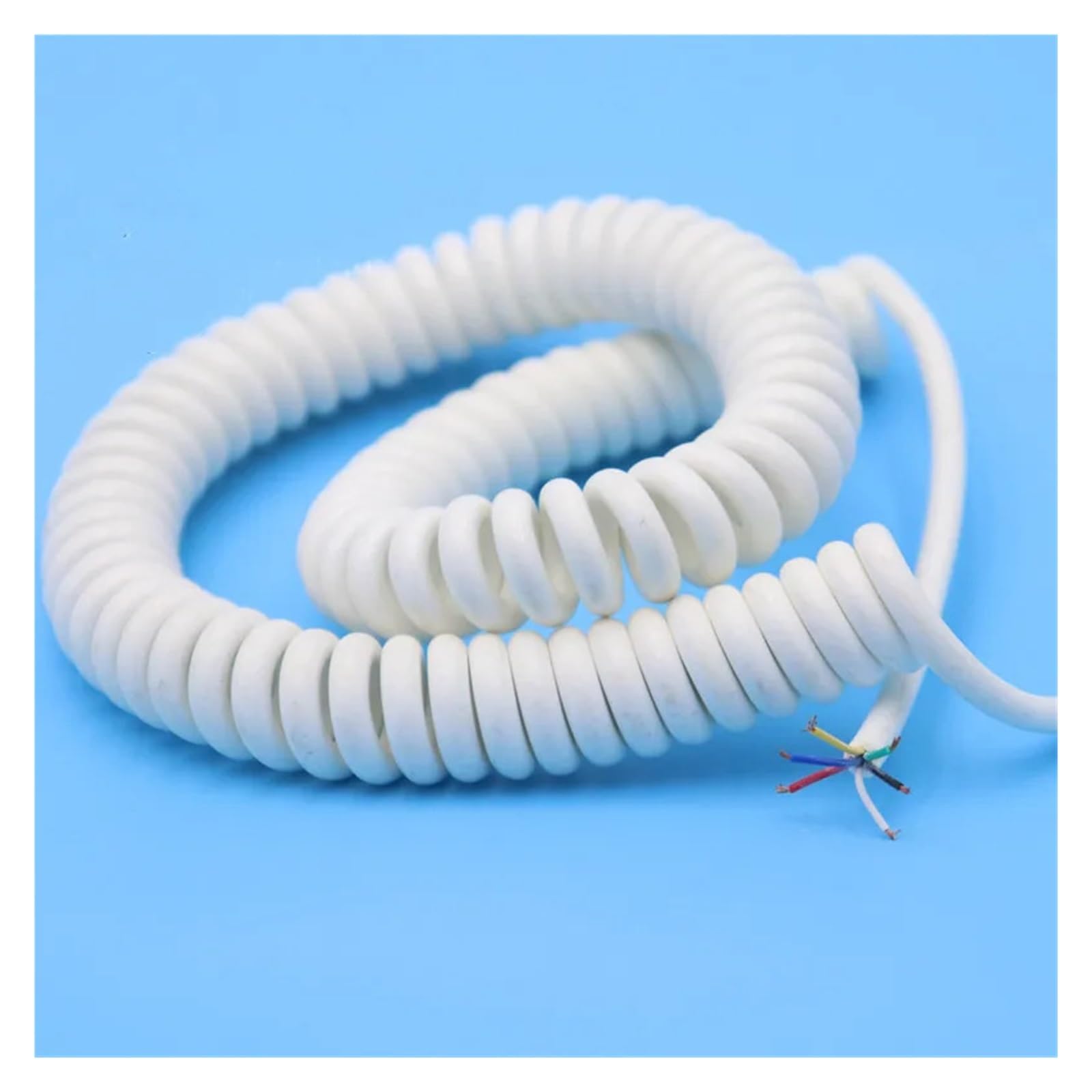 Teleskopowy kabel sprężynowy spiralny | 6-rdzeniowy elastyczny kabel elastyczny biały, 24 AWG, 1-14 m (rozciągliwy 3 metry)