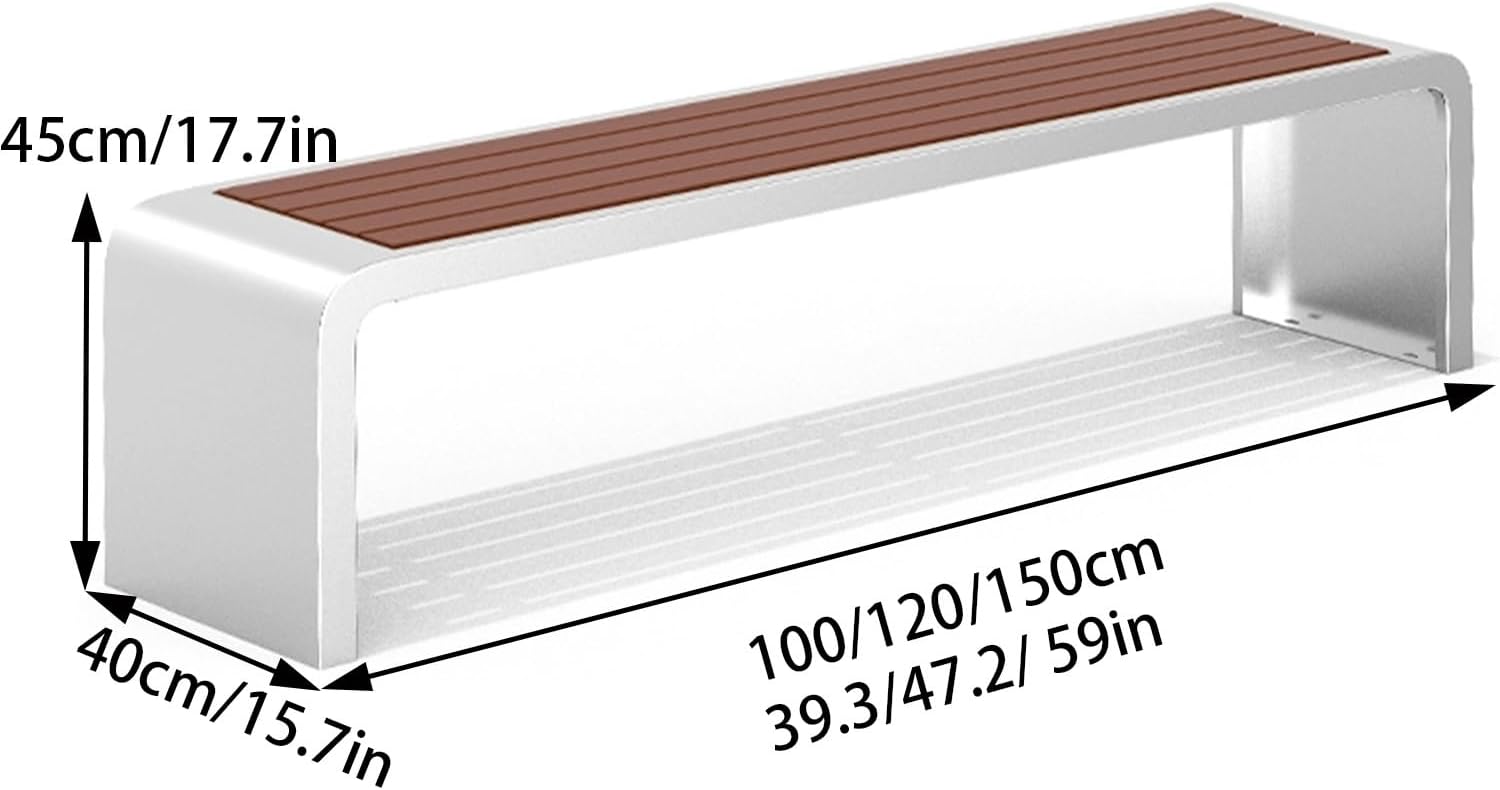Outdoor Garden Bench, Bench Patio, Metal Bench with Wooden Slats, Choice of Colours, Backless Bench for Indoor, Outdoor, Patio, Park(Gray,39.3x15.7x17.7in)