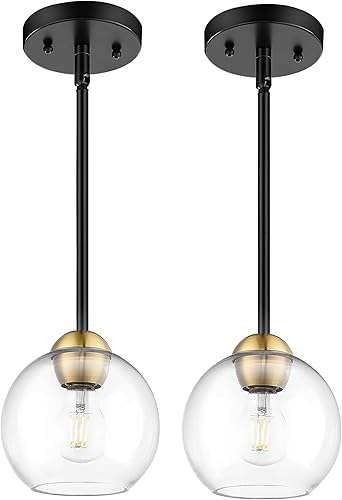 Miniatura 8 de Emak PL119-GD-ML-2PK - Lámpara colgante de globo de 7 pulgadas con pantalla de vidrio de leche, 1 luz colgante para isla de cocina, baño, comedor,
