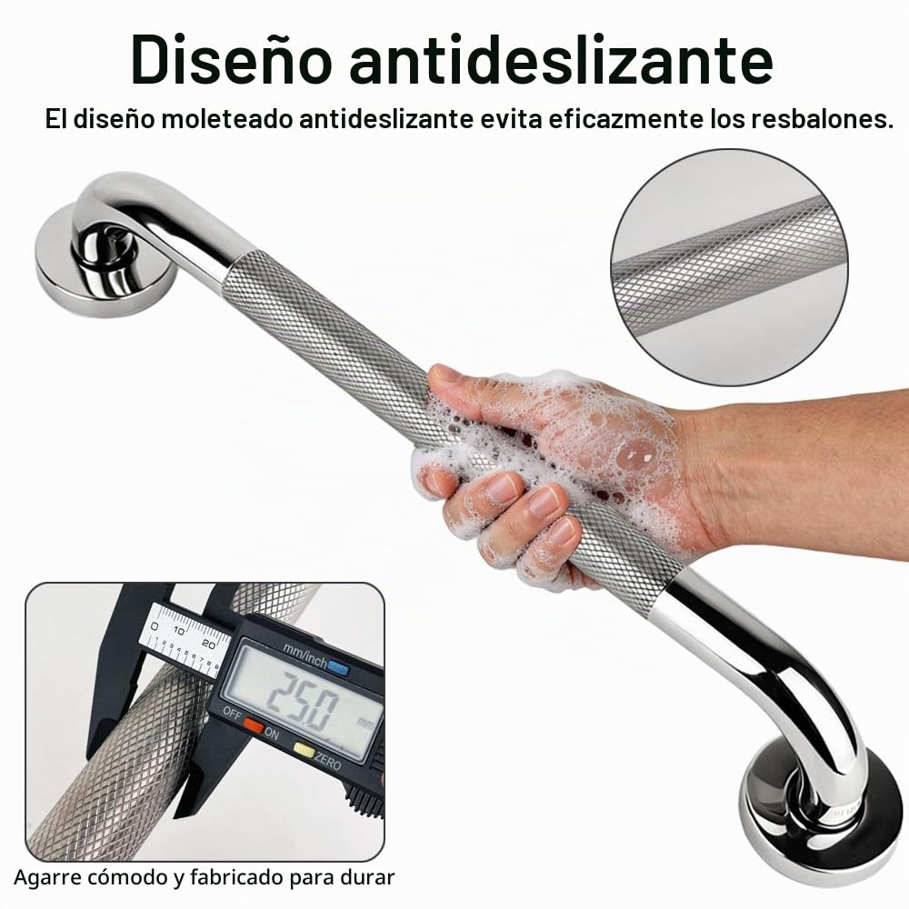 Barra de Agarre Antideslizante 60cm,Agarraderas Baño para Mayores 60cm,Acero Inoxidable Barra ​Asidero Ducha Personas Mayores Barras de Apoyo para Baño Agarrador Ducha