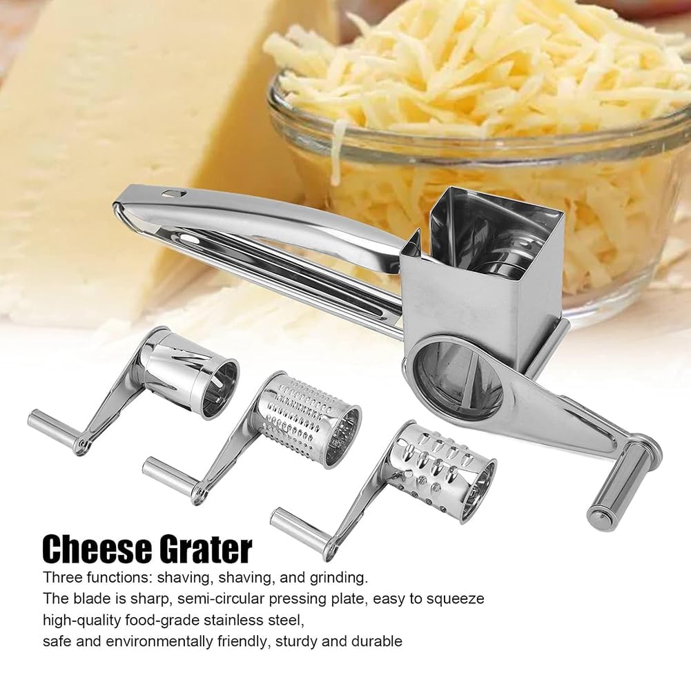 Käsereibe Drehbar - Manuelle mechanische Handreibe mit 4 Hobelköpfen für Käse, Schokolade, Obst und Gemüse - Küchenreibe