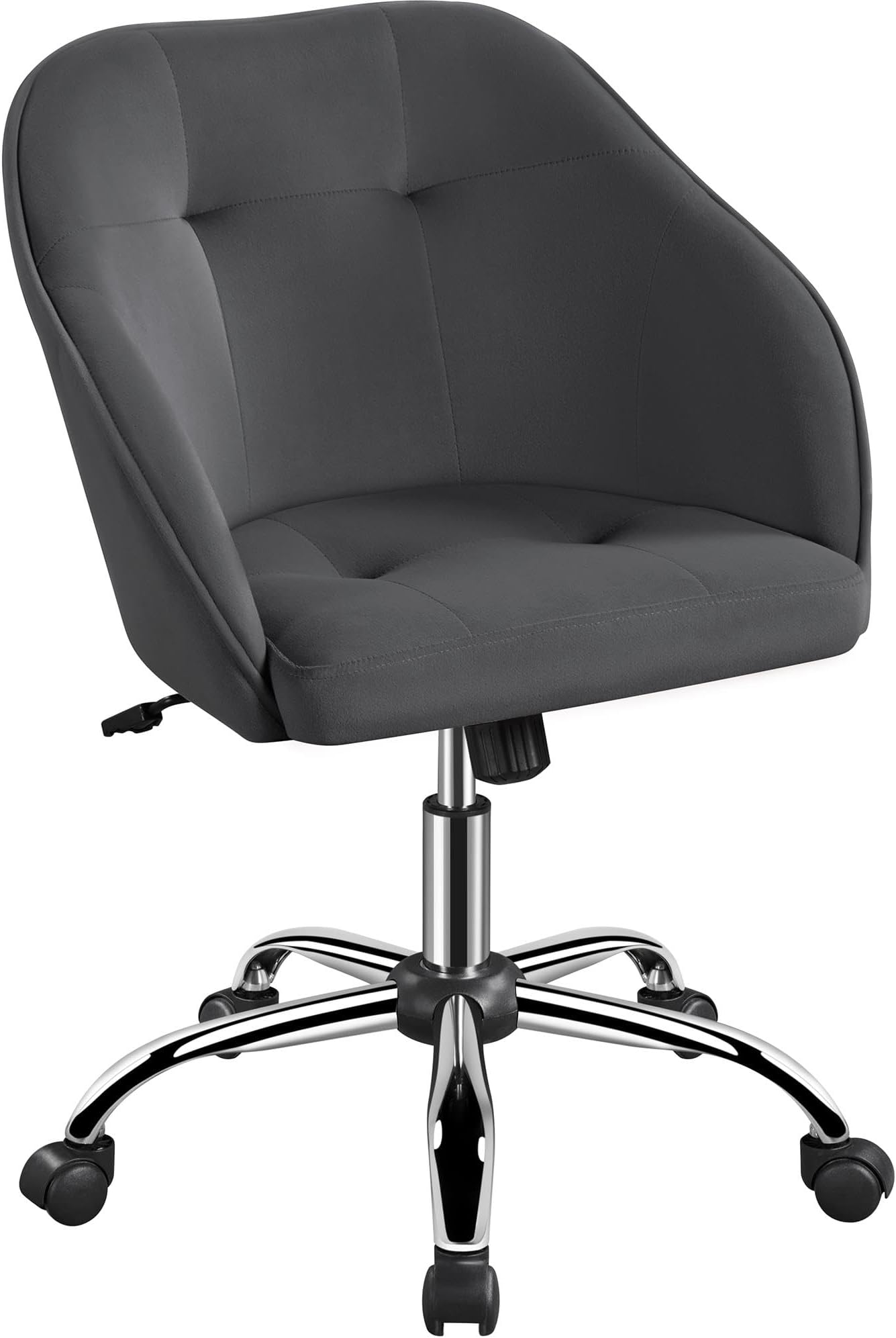 Yaheetech Velvet Vanity Chair with Wheels, Tufted Swivel Makeup Seat, Gray