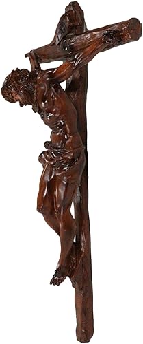 Miniatura 4 de Ebros - Placa de resina grande de 19.75 pulgadas de alto con cruz de Jesucristo crucificado en la cruz, cruz de crucifijo en color marrón oscuro,