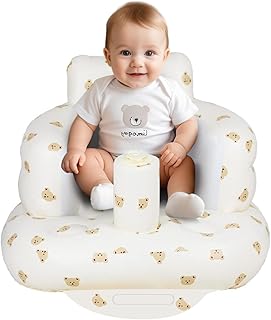 AirSwim Inflatable Baby Seat, Inflatable Baby Chair for Babies 3-36 Months, Portable Blow Up Chair with Built in Air Pump, Sit Me Up Floor Seat for Learning to Sit, Palying, Camping, Travel, Bear Head
