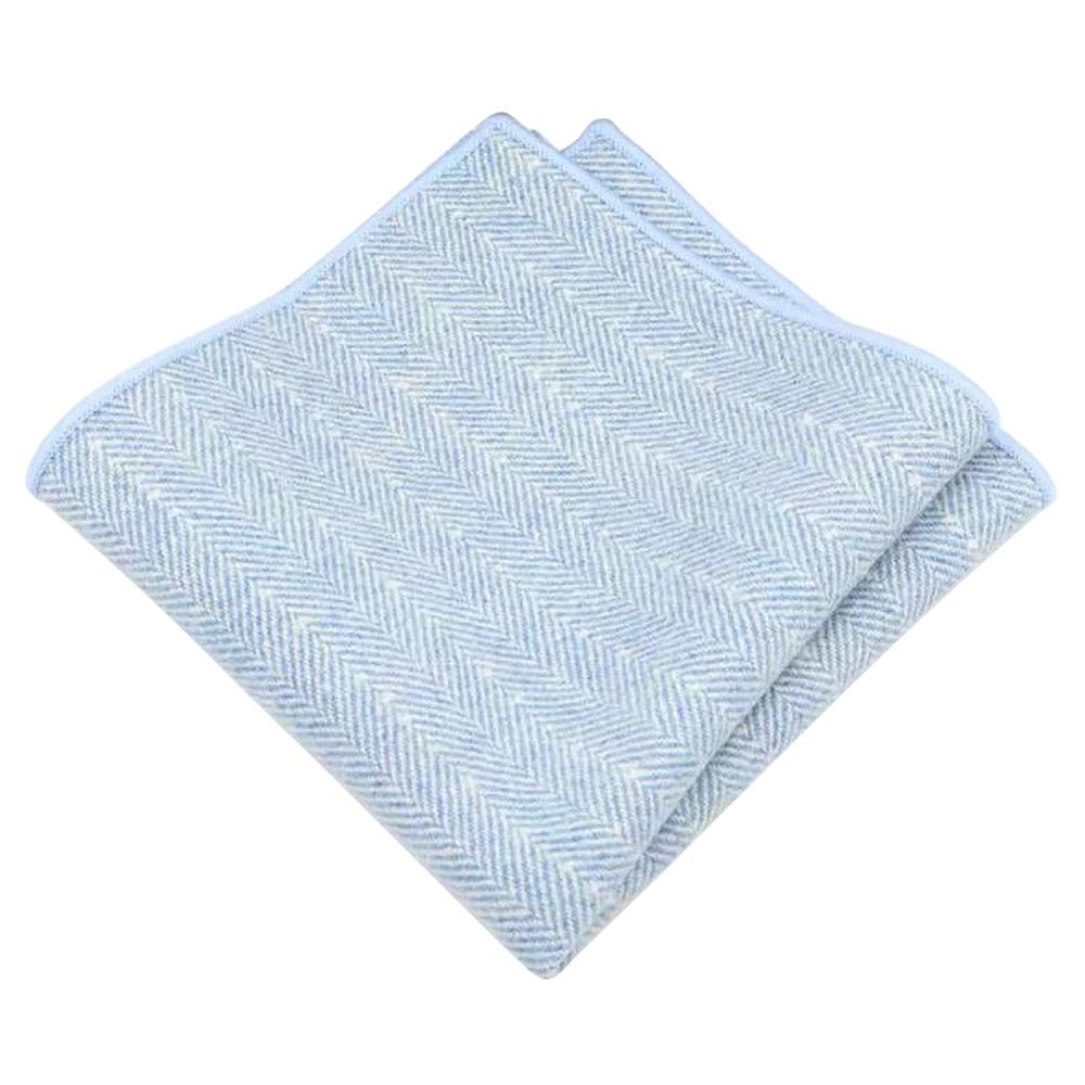 Db Dickie Bow Boys Blue Herringbone Luxury Wool Pocket Square (Blue Herringbone) - Suitable For Formalwear, Office, Weddings, Parties, Grooms & Groomsmen Outfits
