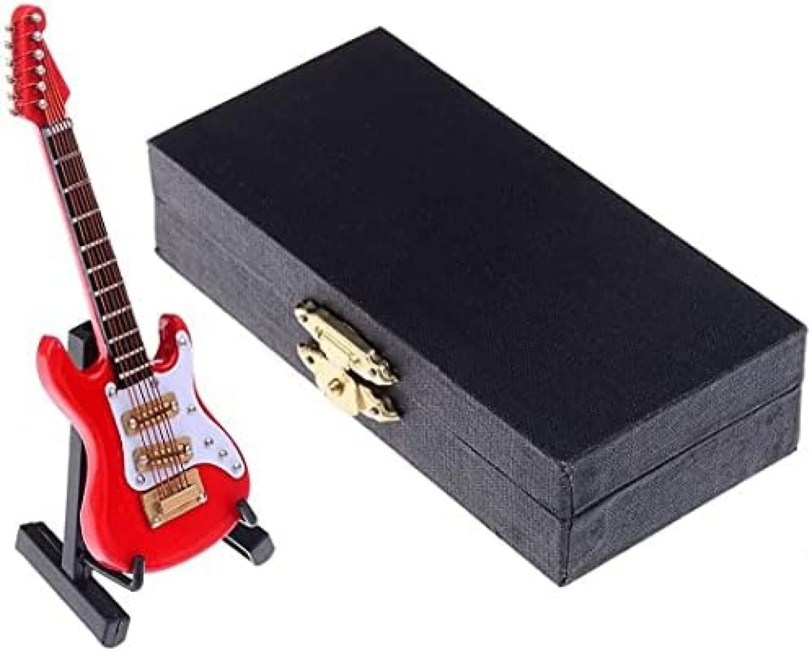 Miniaturowa Replika Gitary 3,94 "-mini Rockowa Gitara Elektryczna Drewniany Model Kolekcjonerskie Modele Instrumentów Muzycznych, Artware Otwieranie Prezentów Dekoracja Wnętrz, Ze Stojakiem I Etui