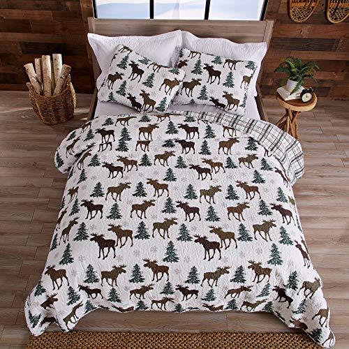 Great Bay Home Lodge Bedspread Twin Size Quilt With 1 Sham. Cabin 2- Piece Reversible All Season Quilt Set. Rustic Quilt Coverlet Bed Set. Wilderness Collection (Moose - Chocolate) #TOP4