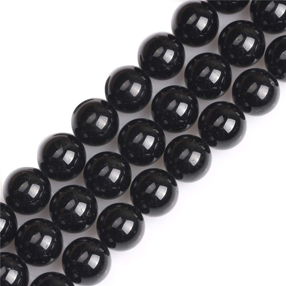 GEM-Inside Natural 14mm Black Tourmaline Round Gemstone Semi Precious Loose Beads for Jewellery Making 15''