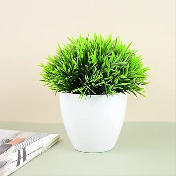 Dekorly Fake Plants Potted, Faux Green Plant Bonsai with White Round Pot Artificial Green Plants in Pot for Office Table Bathroom Greenery Room Home Decor