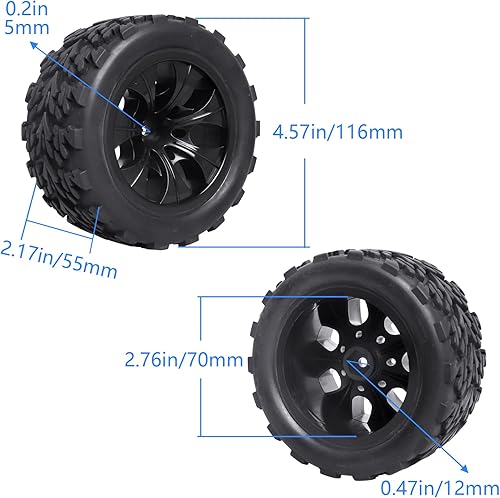 Miniatura 2 de HobbyPark Ruedas y neumáticos hexagonales de 0.472 in para camión Traxxas Rustler 2wd 4x4 VXL Redcat Volcano EPX Blackout XTE Pro fit 3S 4S sin