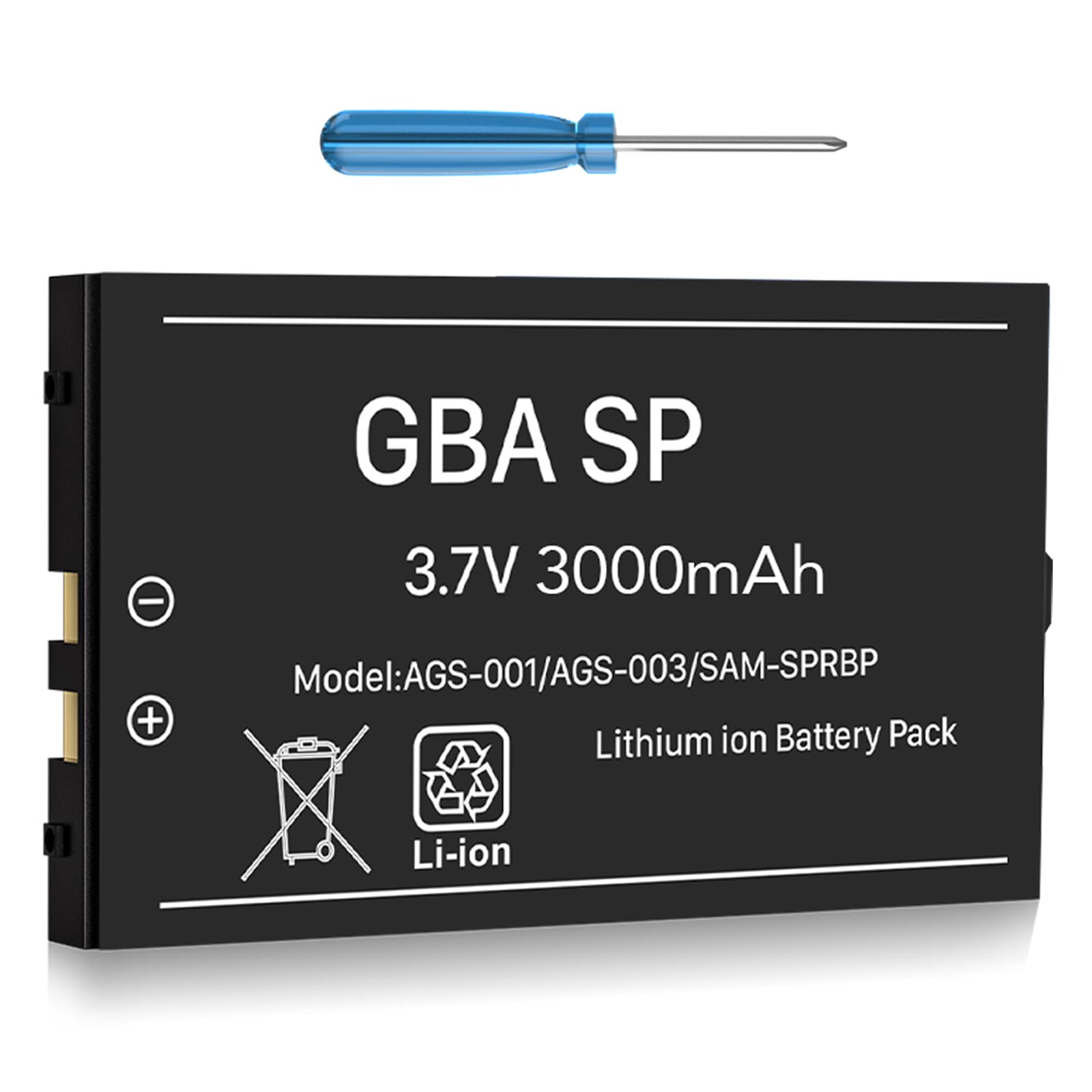 GBA SP Battery, 3000mAh New Upgrade High Capacity Battery Replacement for Nintendo Gameboy Advance SP, AGS-001, AGS-003, SAM-SPRBP with Repair Tool Kit