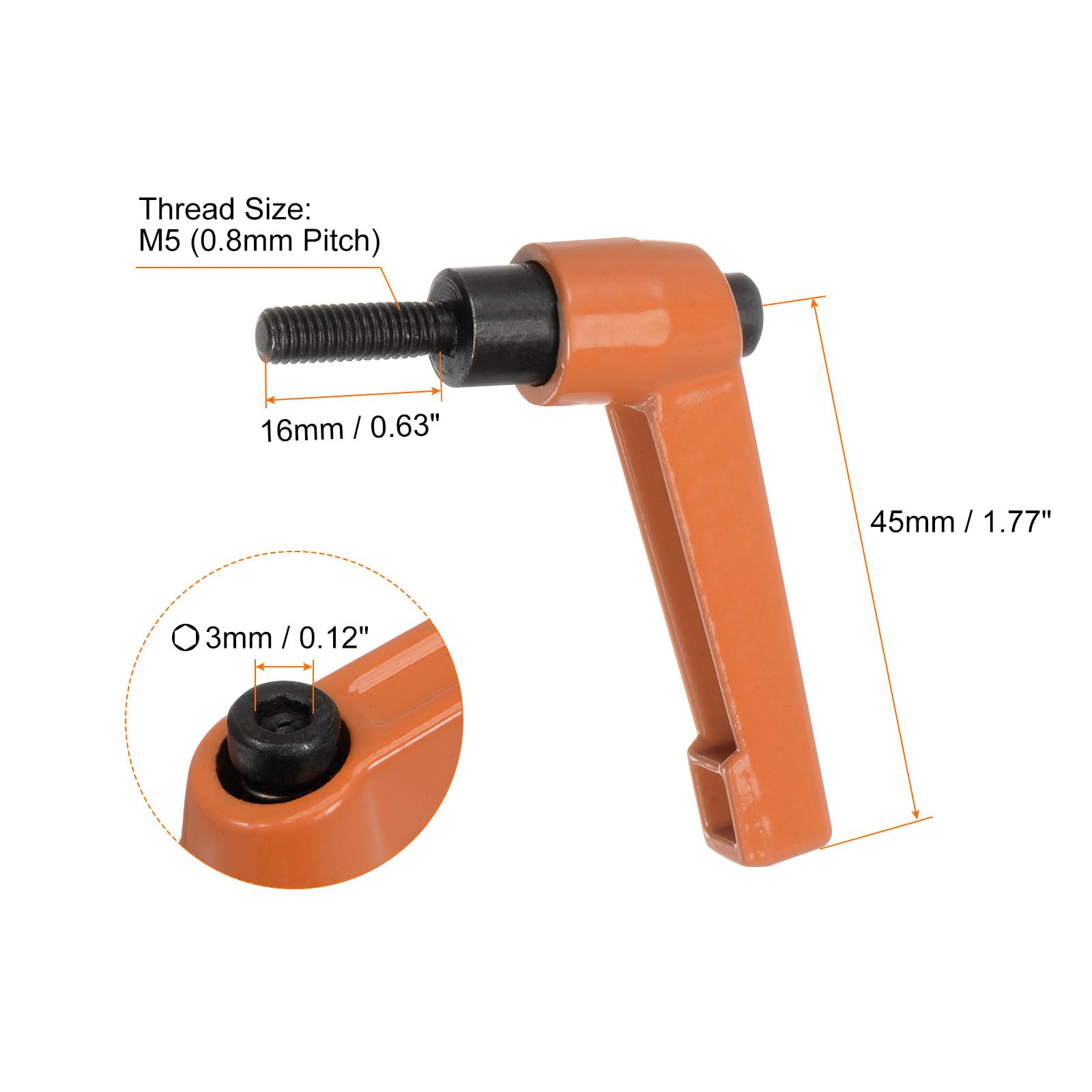 HARFINGTON 6-Pack Adjustable Clamping Lever Handles – M10 Female Thread, Quick Release Ratchet Push Button, 360° Rotation, Black (80mm Lever Length)