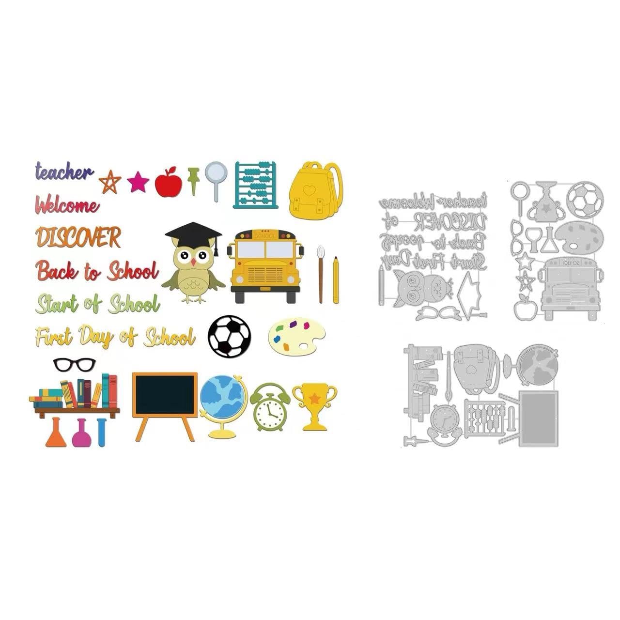 JIHFOHHA 3Pcs School Bus Book Cutting Die Student Teacher Embossing Metal Dies Cut for DIY Scrapbooking Album Decorative Paper Crafting Card Making