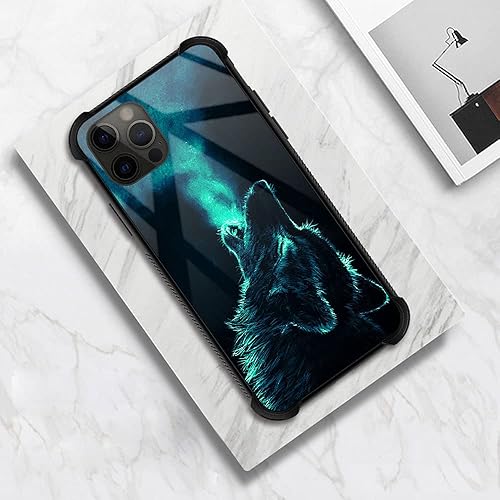 Vista 6 de Funda para iPhone 13 - Nebula Wolf vidrio templado trasero y silicona suave TPU Shock funda protectora Lobo de Nebula.