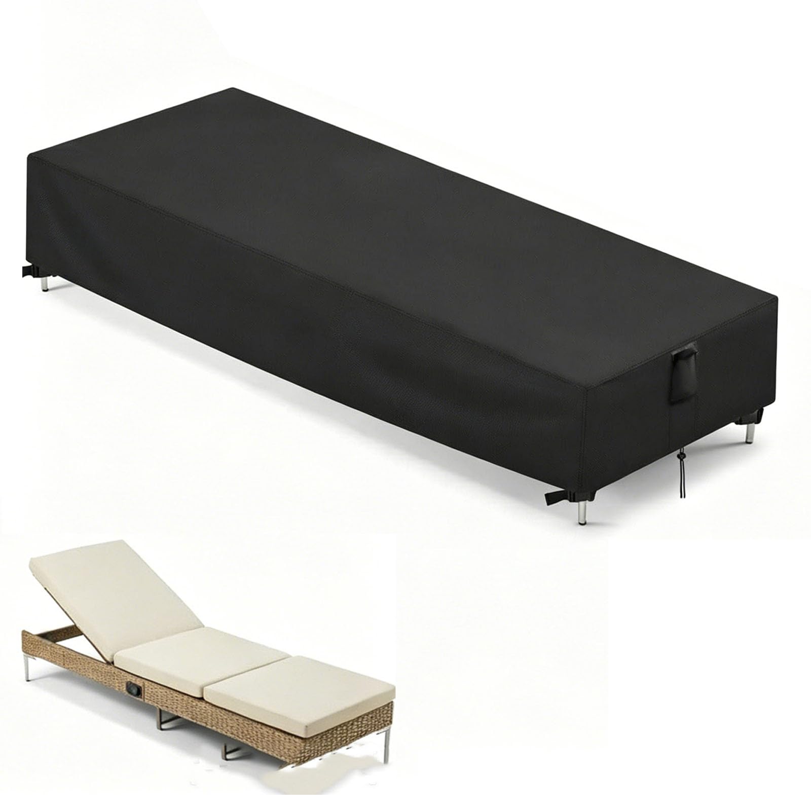 XUHCLY Sun Lounger Cover,Garden Sunbed Cover,Waterproof Windproof Anti-UV Heavy Duty 420D Oxford Fabric Outdoor Patio Rattan Sun Lounger Protection Covers (Size:210x75x30cm,Color:Black-420d)
