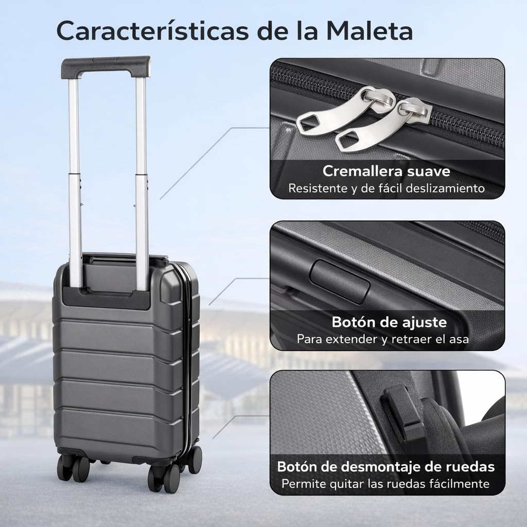 T-LOVENDO.ES Maleta de Viaje Cabina 40x25x20cm (20L) Upfly Underseat 16 XXS con Ruedas Desmontables. Maleta Cabina Ideal como Equipaje de Mano para Ryanair, Vueling o Easyjet, pequeña — view 5