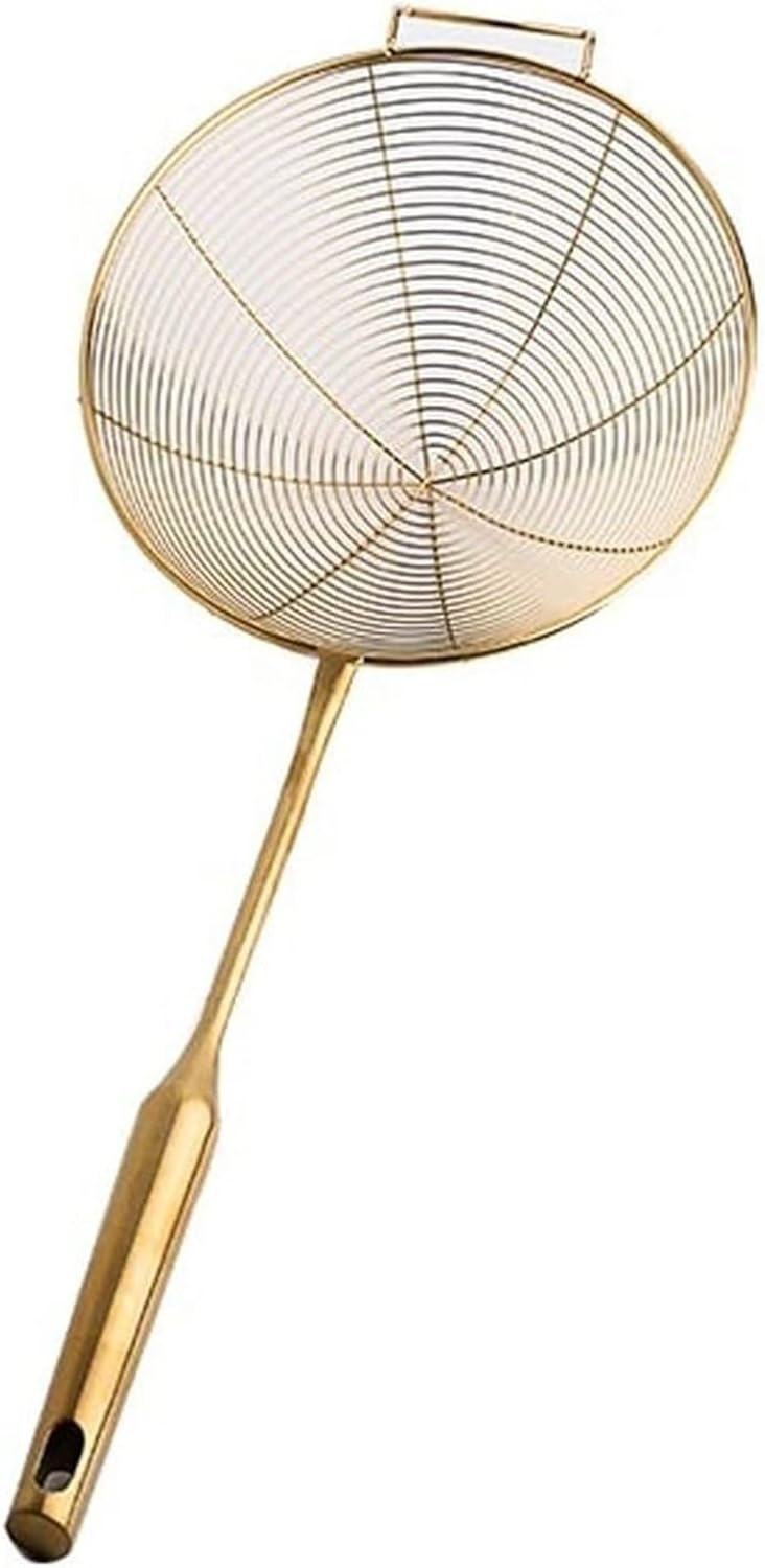 Kitchen Skimmer Cooking Skimmer Kitchen Stainless Steel Strainer Hot Pot Pasta Strainer Tool Funnel for Kitchen Cooking, Gold, B, 16Cm