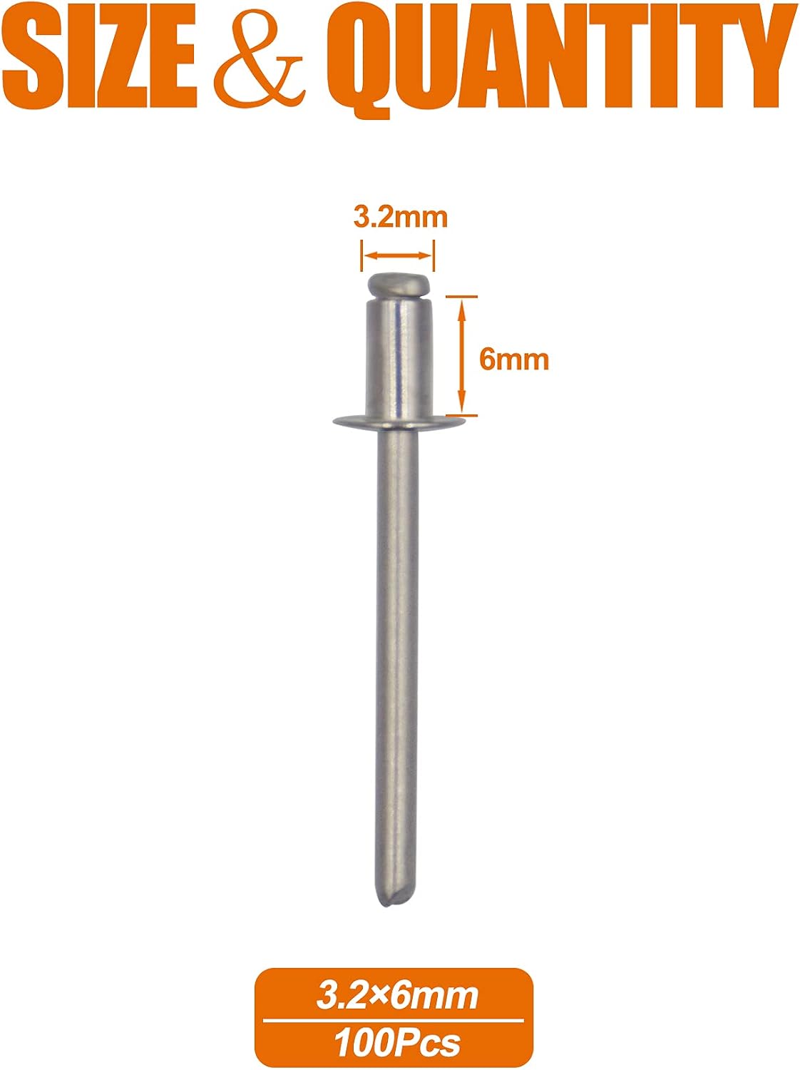 ISPINNER 100pcs 1/8" x 1/4" Stainless Steel Blind Rivets, 3.2 x 6mm Pop Rivets, Pack of 100
