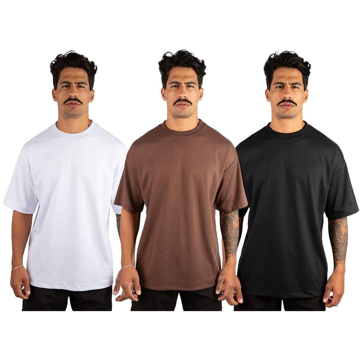 Kit 3 Camiseta Oversized Masculina Streetwear Trace Black Básica 100% Algodão Premium 30.1 Penteado