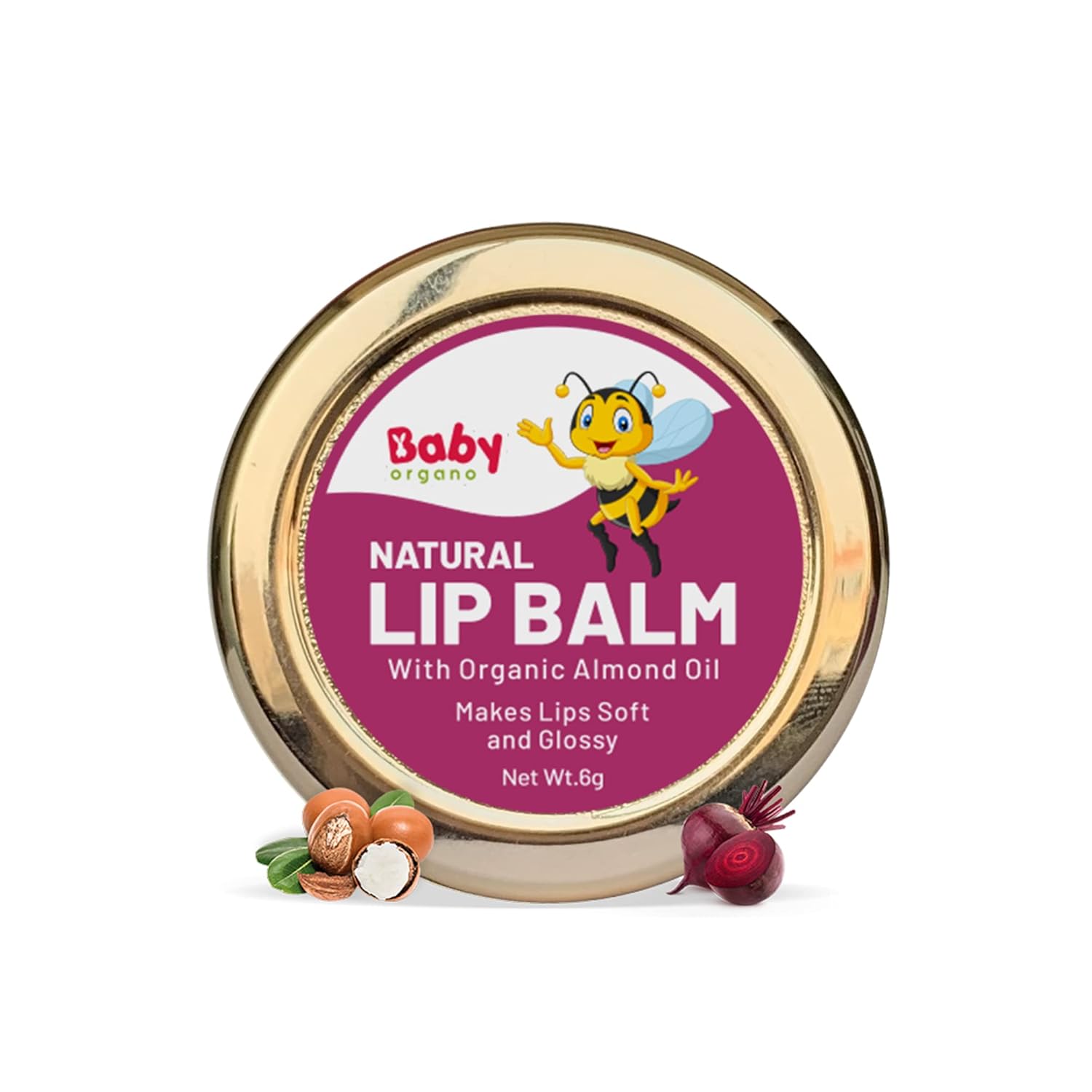 BabyOrgano Natural Lip Balm for Kids – Non-Sticky Formula with Shea Butter, Cocoa Butter & Beetroot – Moisturizes, Nourishes & Protects Dry Chapped Lips – 8g – Brown – 1 Count