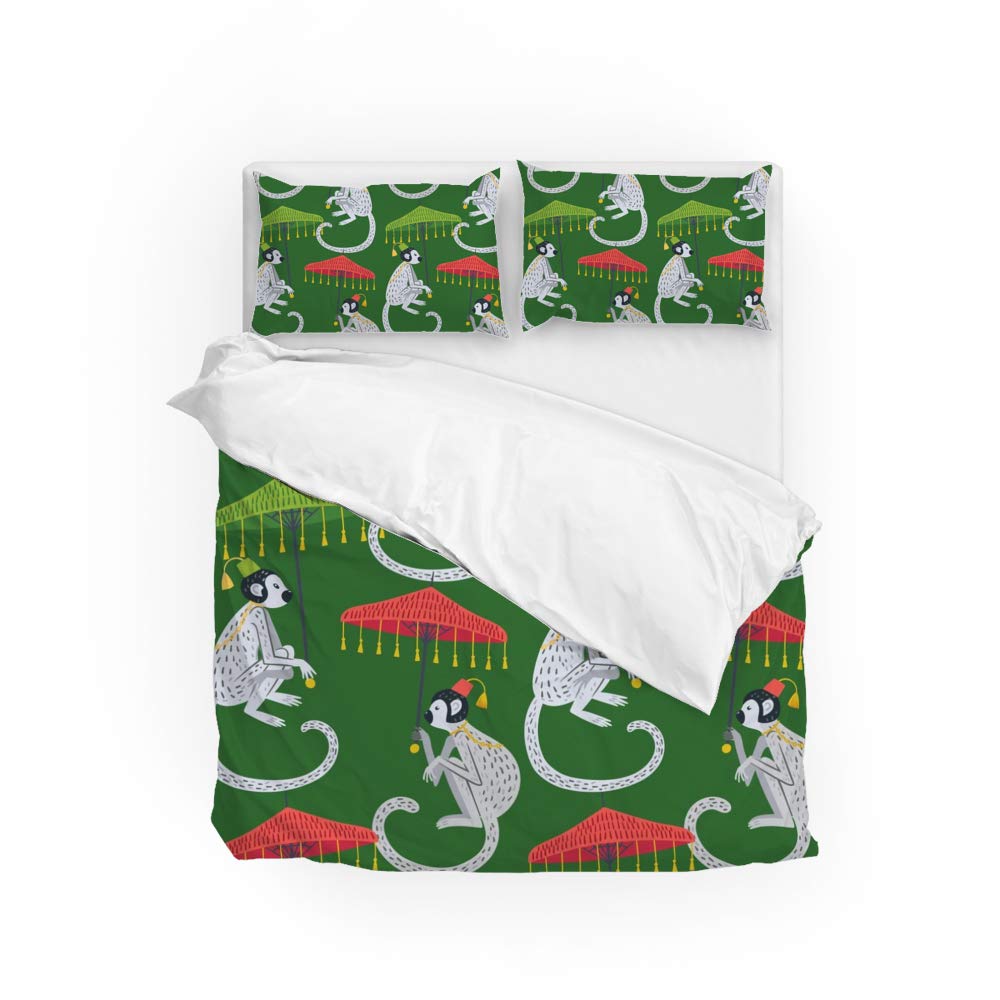 Parure de lit en polyester ultra doux CHEHONG motif singes vert