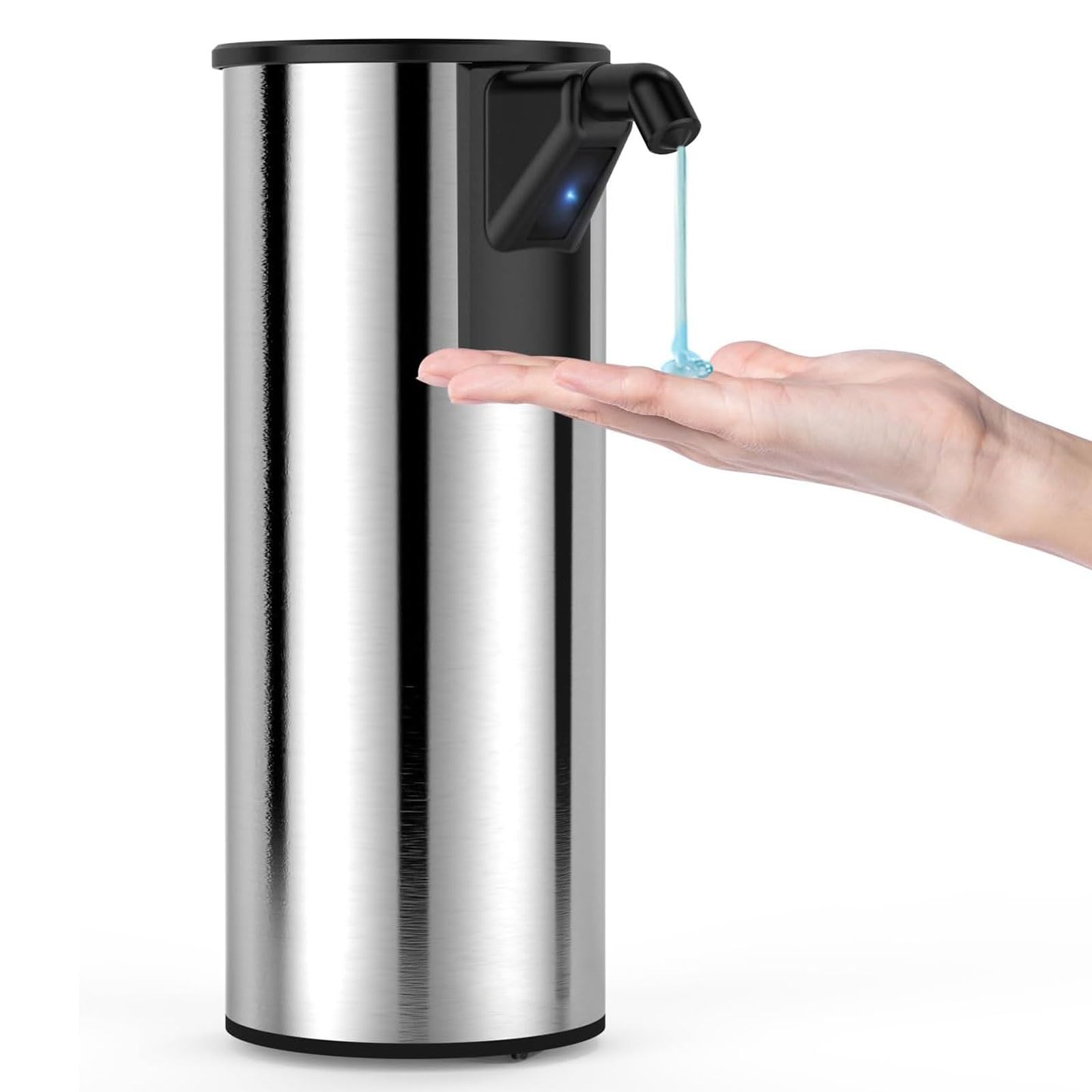 Dispensador automático de jabón de acero inoxidable, 4 niveles ajustables, 350 ml, dispensador de jabón con sensor inteligente para baños y cocinas (plateado)