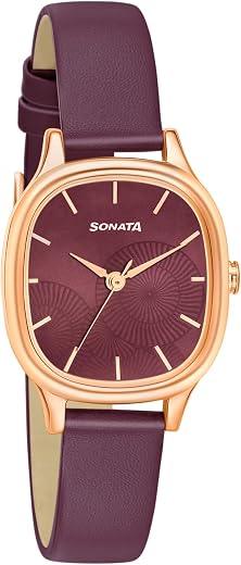 Sonata Linnea Quartz Analog Maroon Dial Maroon Leather Strap Watch for Women - NT8173WL01