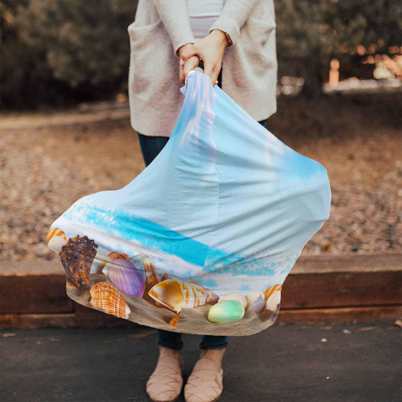 Nursing Cover for Breastfeeding Scarf, Blue Sea Summer Shell Beach Baby Car Covers Super Soft Multi Use for Canopy Shopping Cart Cover Blanket Stroller Cover
