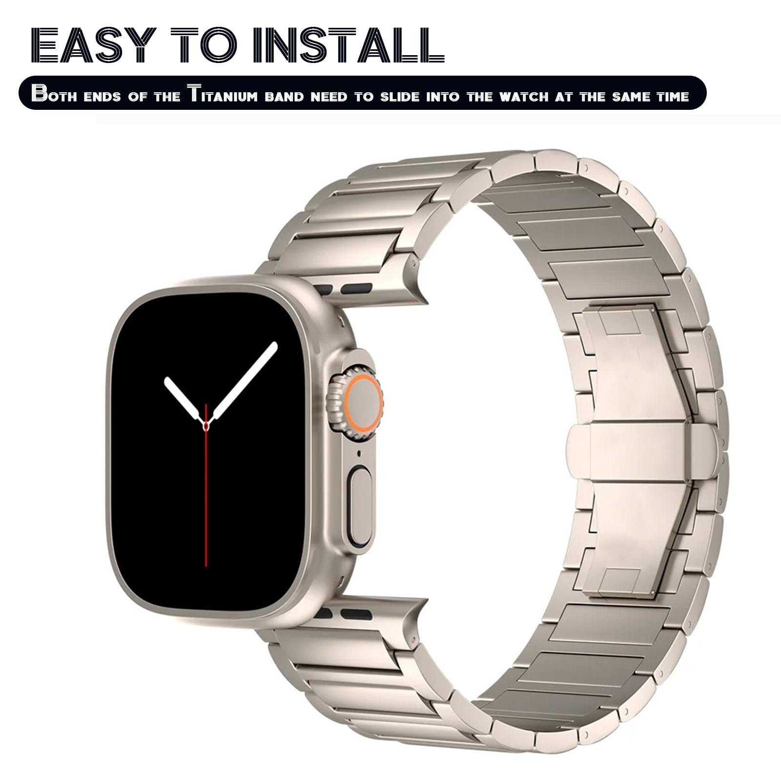 Pasek do zegarka Apple Watch 49 mm, 45 mm, 44 mm, 42 mm, 41 mm, 40 mm, 38 mm, ulepszona klamra motylkowa, tytanowy metalowy pasek do iWatch serii 9, 8, 7, 6, 5, 4, 3, 2, 1, SE, Ultra, 2 Ultra