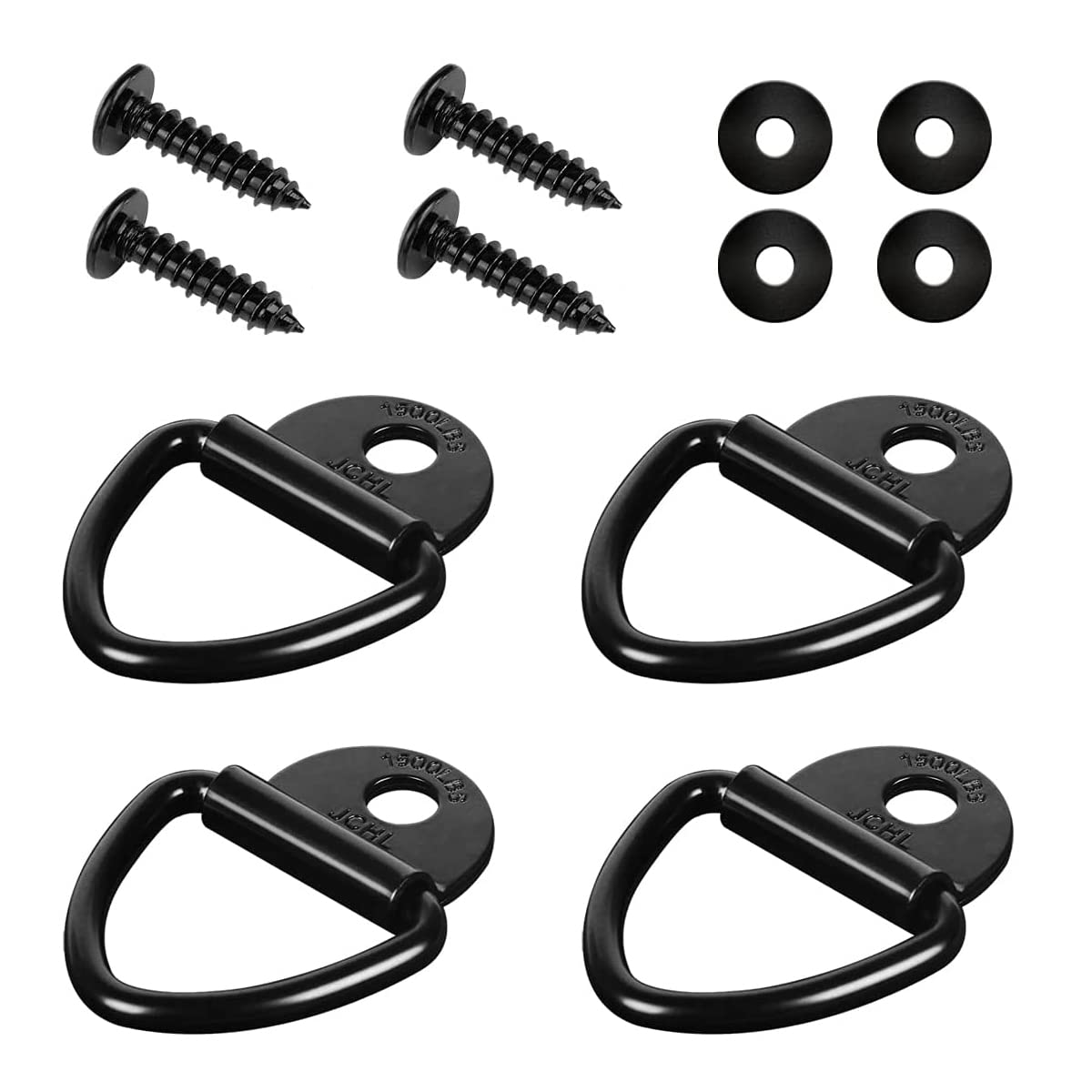 4 Pack Cargo Tie-Down V-Ring Anchors,2 Inch Diameter Steel V-Ring Bolt On D-Rings for Cargo on Trucks Pickups Trailers (Black)