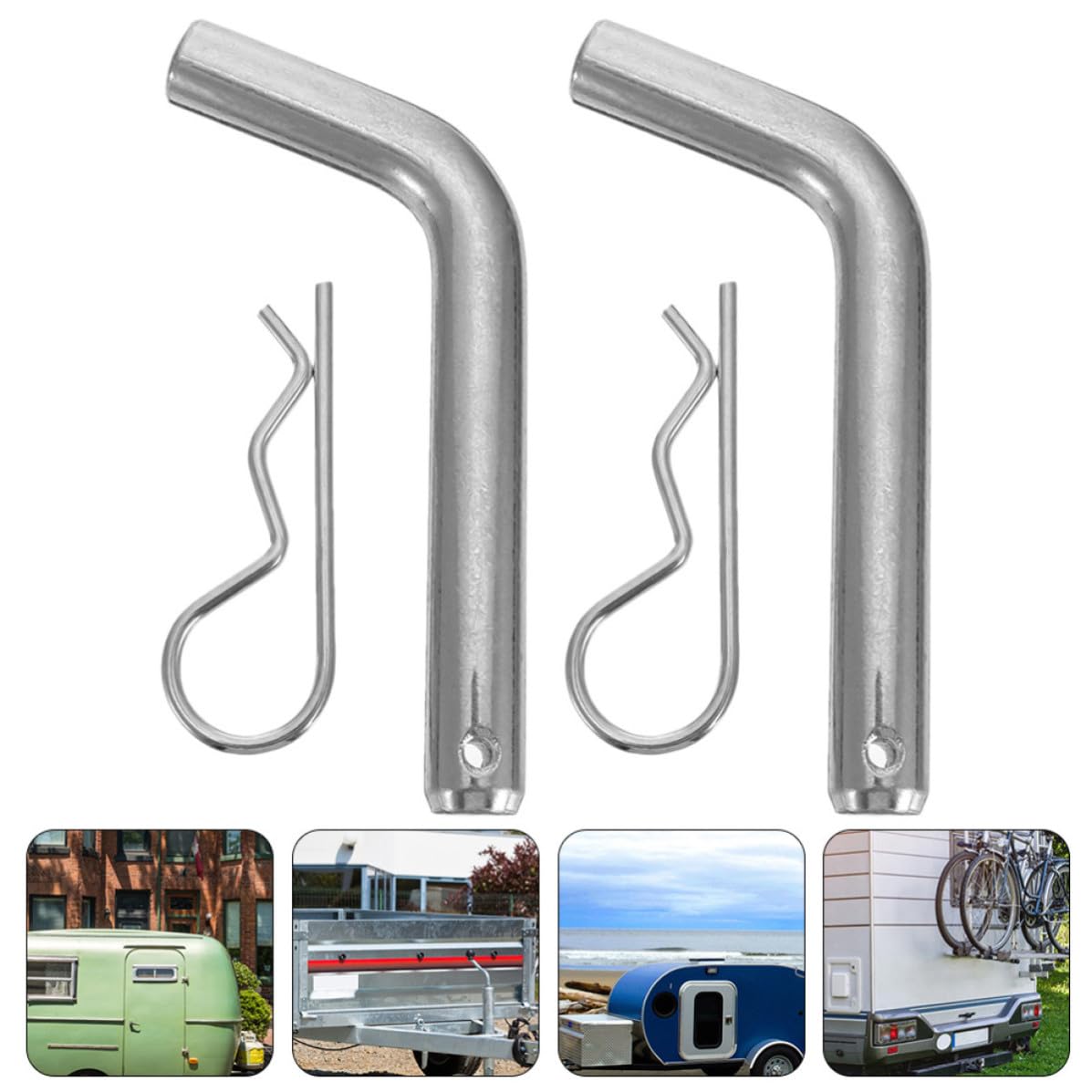 2 Sets Heavy Duty 5/8 Inch Trailer Hitch Pins and Clips Iron Towing Hitch Accessories with 105 Degree Bend Easy to Lock or Remove for Trailer and Accessory