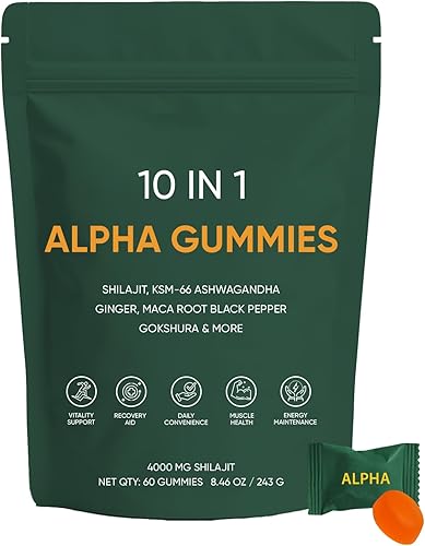 Gomitas True Alpha Shilajit 10 en 1 con Ashwagandha, 4000 mg de shilajit del Himalaya, ácido fúlvico, más de 85 minerales multivitamínicos, para