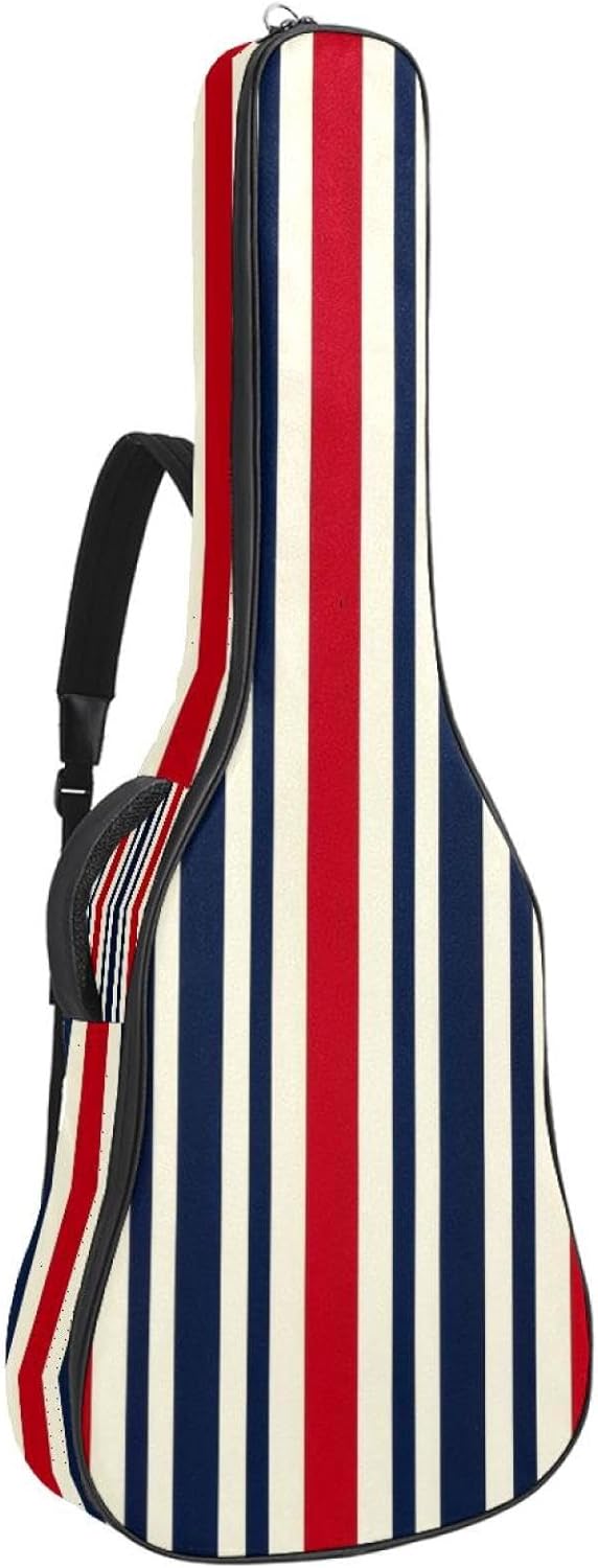Acoustic Guitar Bag 0.4 Inch Thick Padding Waterproof Guitar Case Gig Bag for 40 41 42 Inch Electric Bass Classical Guitar, Baseball Stripes Pattern