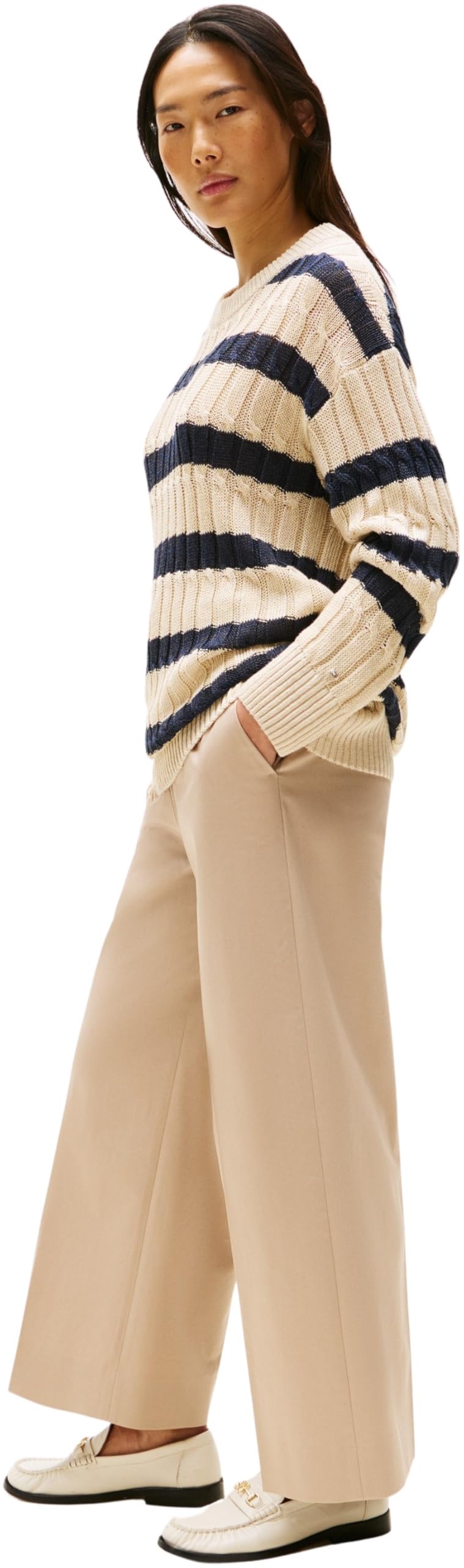 Tommy Hilfiger Cotton Wide Leg Ankle Chino Pant Ww0ww45791 - Chinosy Kobiety