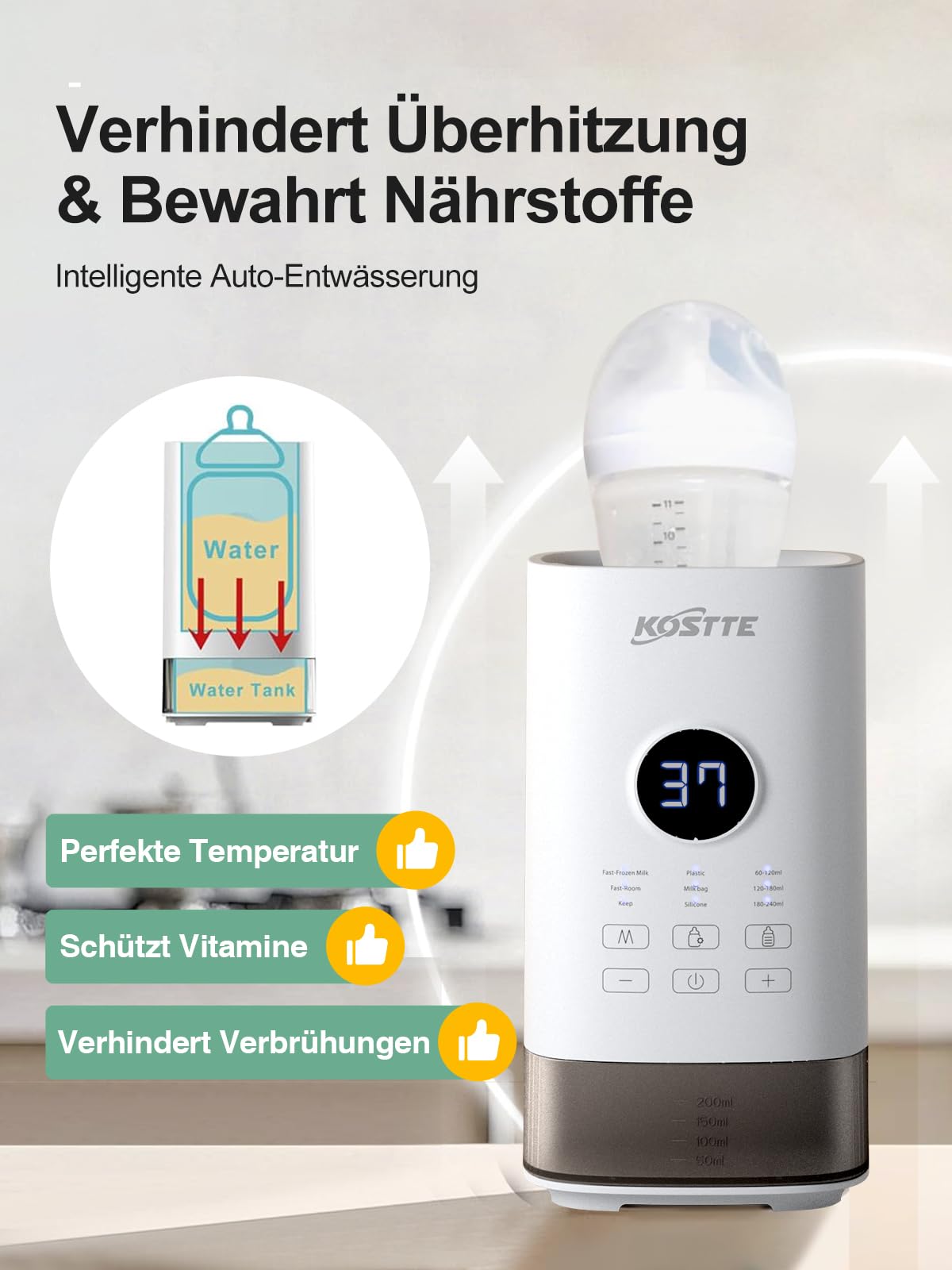 Flaschenwärmer Baby - Babyflaschenwärmer mit temperatur- Flaschenwärmer - Passend Für Alle Handelsüblichen Babyflaschen - Baby Bottle Warmer for Breastmilk & Milk (Weiß)