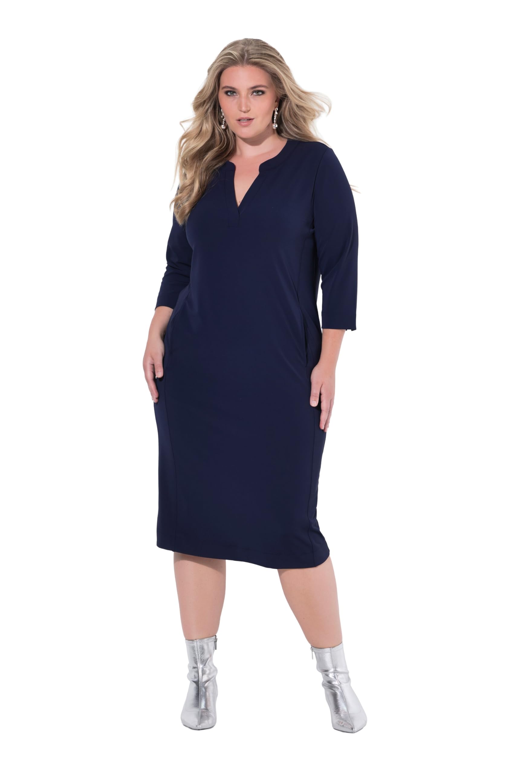 Ulla Popken Women's Dress with Seam Seams, Navy, 28-30