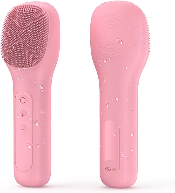 Escova elétrica portátil para limpeza facial SHOBES, recarregável USB-C, silicone, IPX7, rosa
