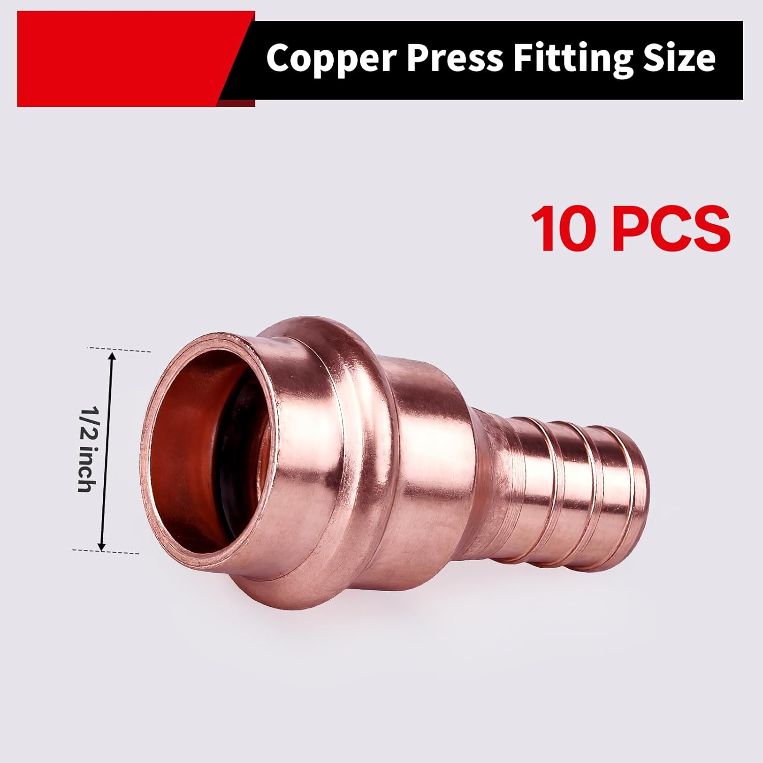 Copper Press Fittings Crimp Coupling Adapter, 10-Pcs 1/2 Press x 1/2 PEX inch Heavy Duty Pro Press Fittings for Copper and Pex Pipe Pex-B x Press Coupling, NSF 61 & 372, cUPC Certified