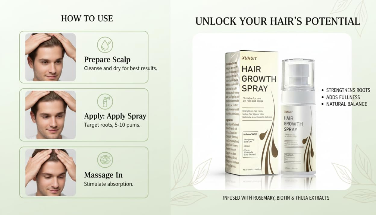 Natural Hair Regrowth Serum for thinning hair & Reduction Loss Hair,Nourish the Scalp,with Rosemary & Biotin,for Women & Men,60ml (1) - Image 6