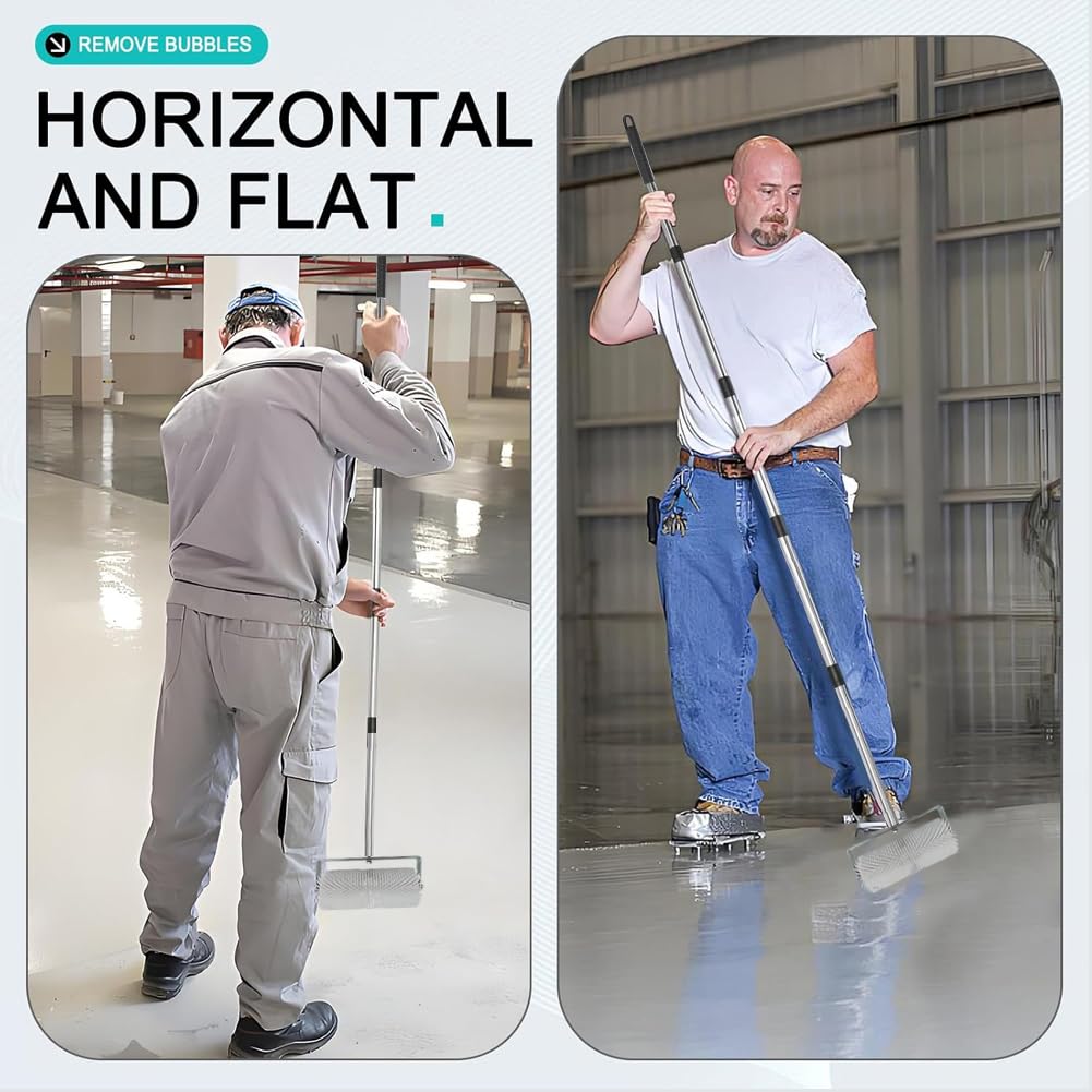 Trottinette à pointes, rouleau de 23 cm avec 5 tiges de liaison en acier inoxydable, rouleau de décompression pour béton autonivelant et pour éliminer les bulles d'époxy, taille ajustable 67,82–144,78