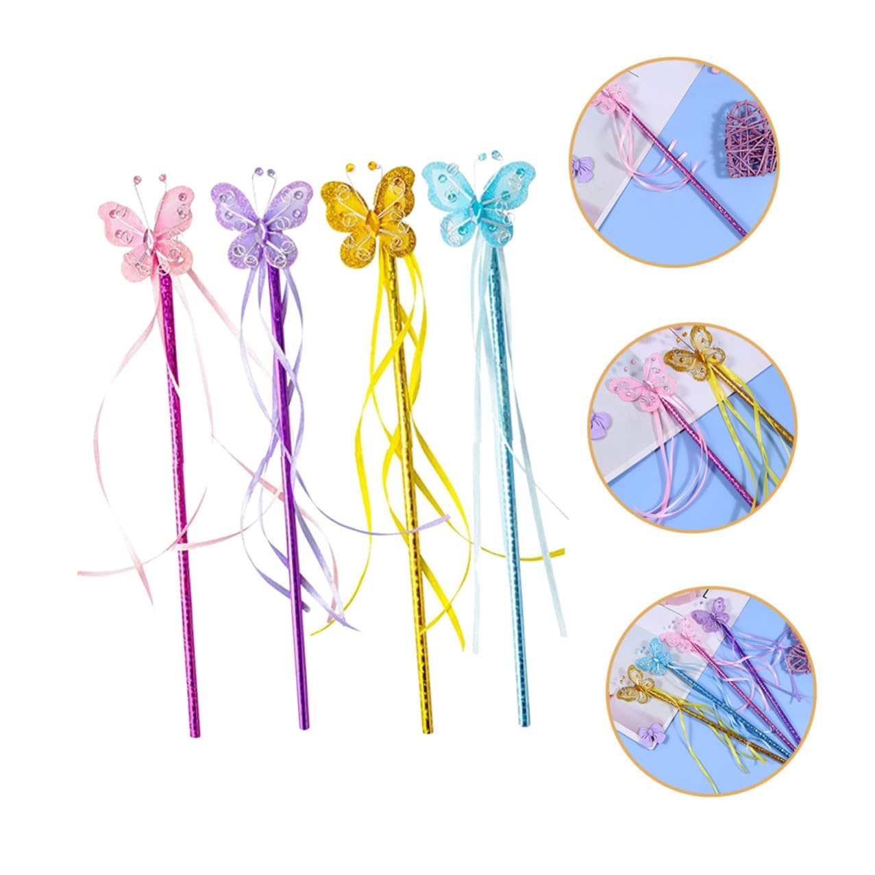 Bacchetta da Fata Farfalle 4 Pezzi in Pvc per Bambina | Luminosa, Farfalle Decorative, Filo in Ferro, Finitura Elegante e Creativa