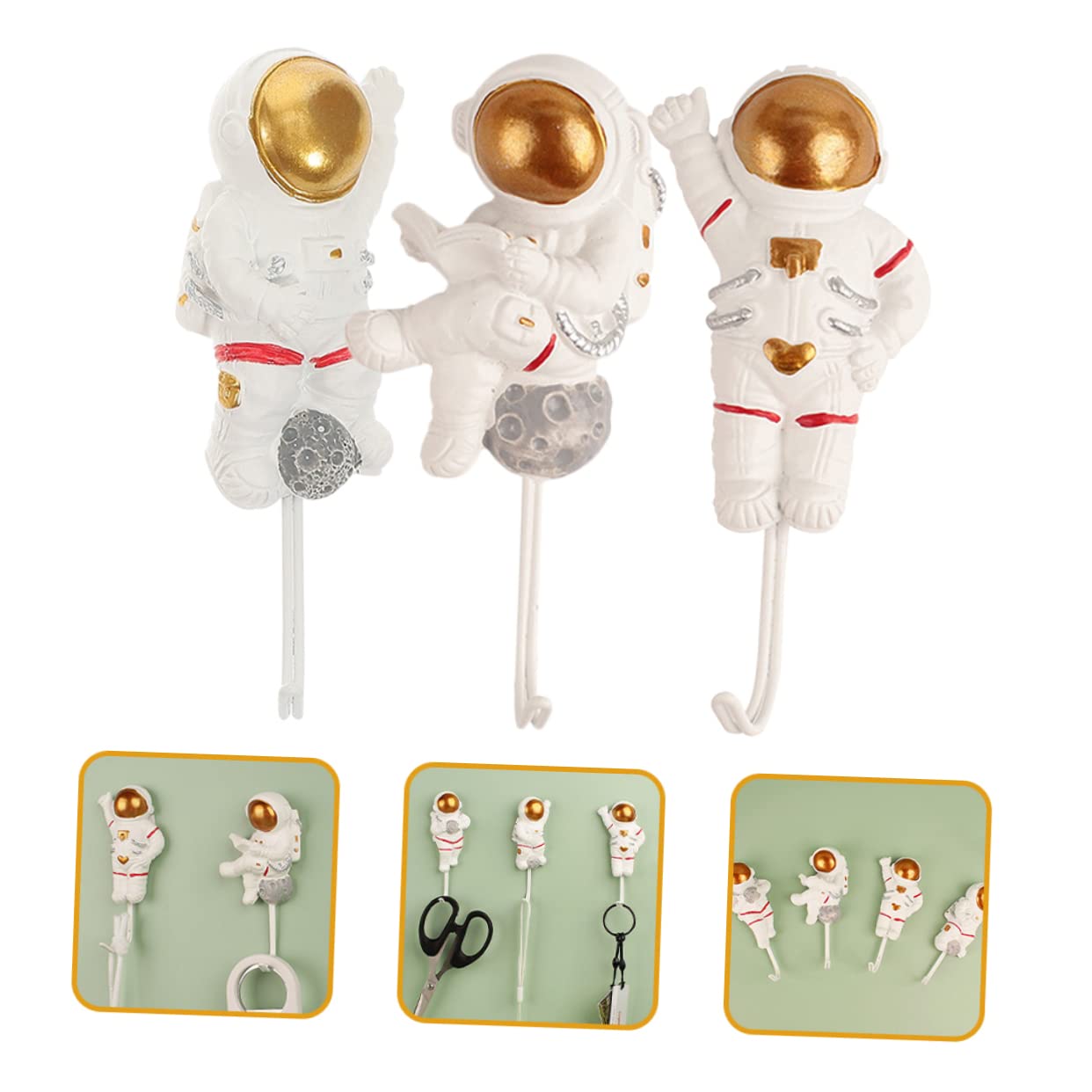 3piezas Ganchos Adhesivos Forma De Astronauta De Organizador De Pared Para Ropa Toallas y Auriculares Diseño Creativo Para Cocina y Hogar Sin Necesidad De Perforar Fáciles De